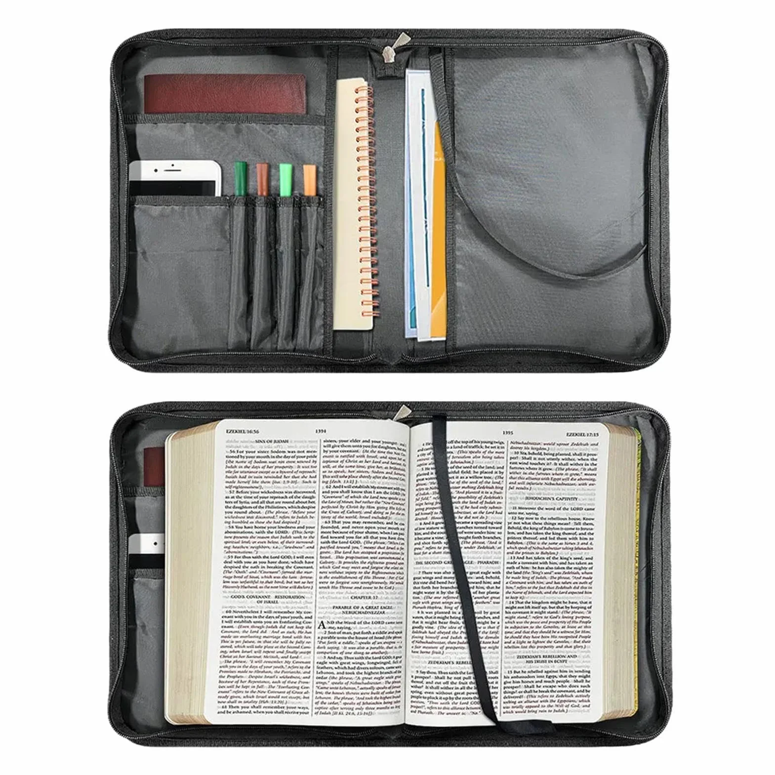 Klasyczne etui na biblię, brązowa skóra PU zamek błyskawiczny krzyż torba biblijna torba do przenoszenia, torba kościelna ochronna z uchwytem, lekkie etui na Biblię