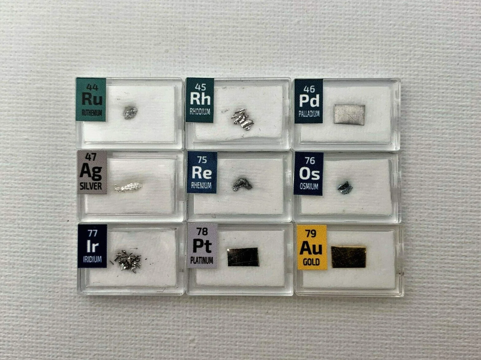 Zestaw 1 ziarna metali szlachetnych ruten, rod, pallad, osm, iryd, platyna, złoto, srebro, ren