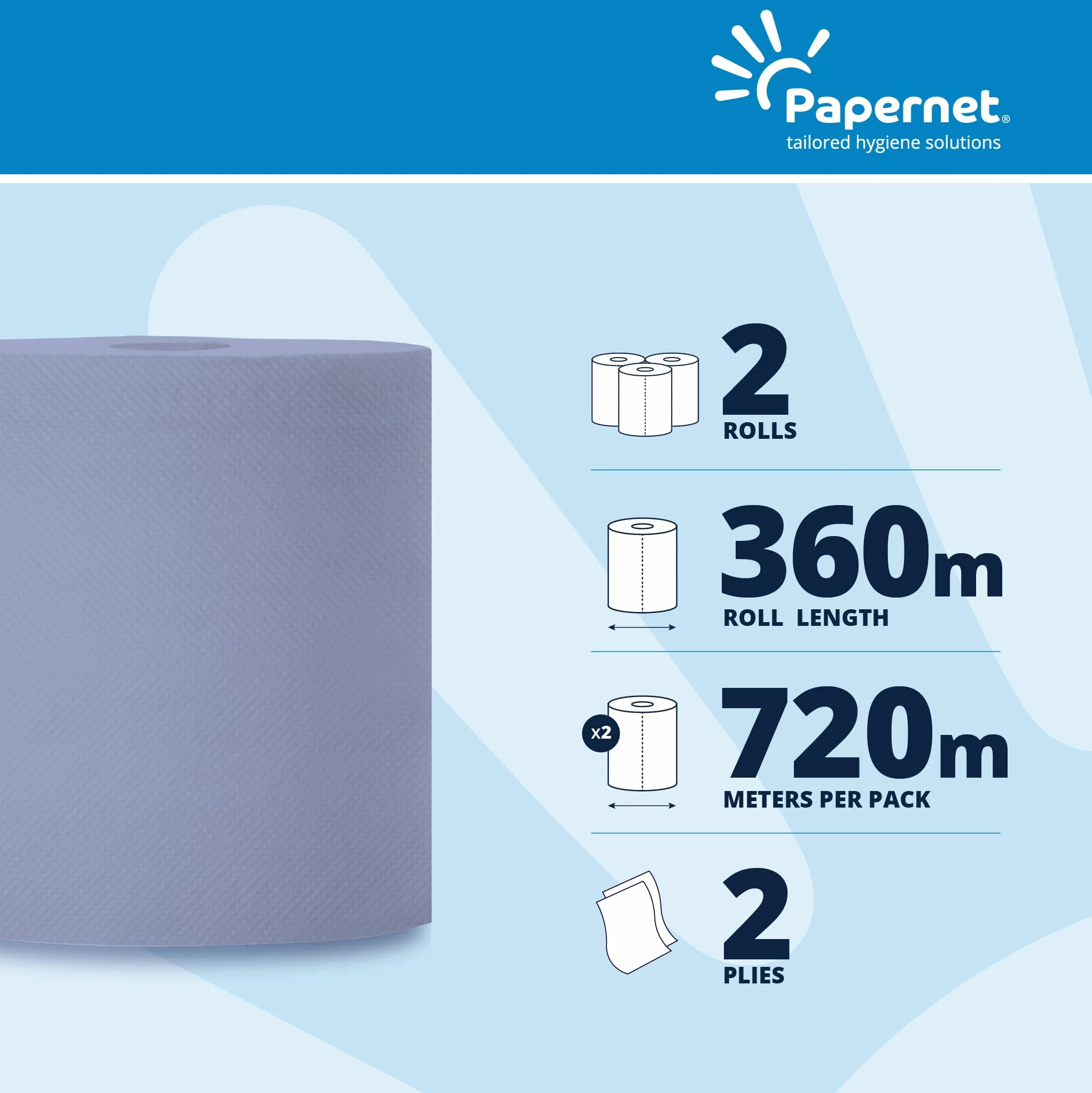 Papernet Przemysłowa niebieska rolka papieru 360 m 2 warstwy 2000 usług 37,3 x 36 cm