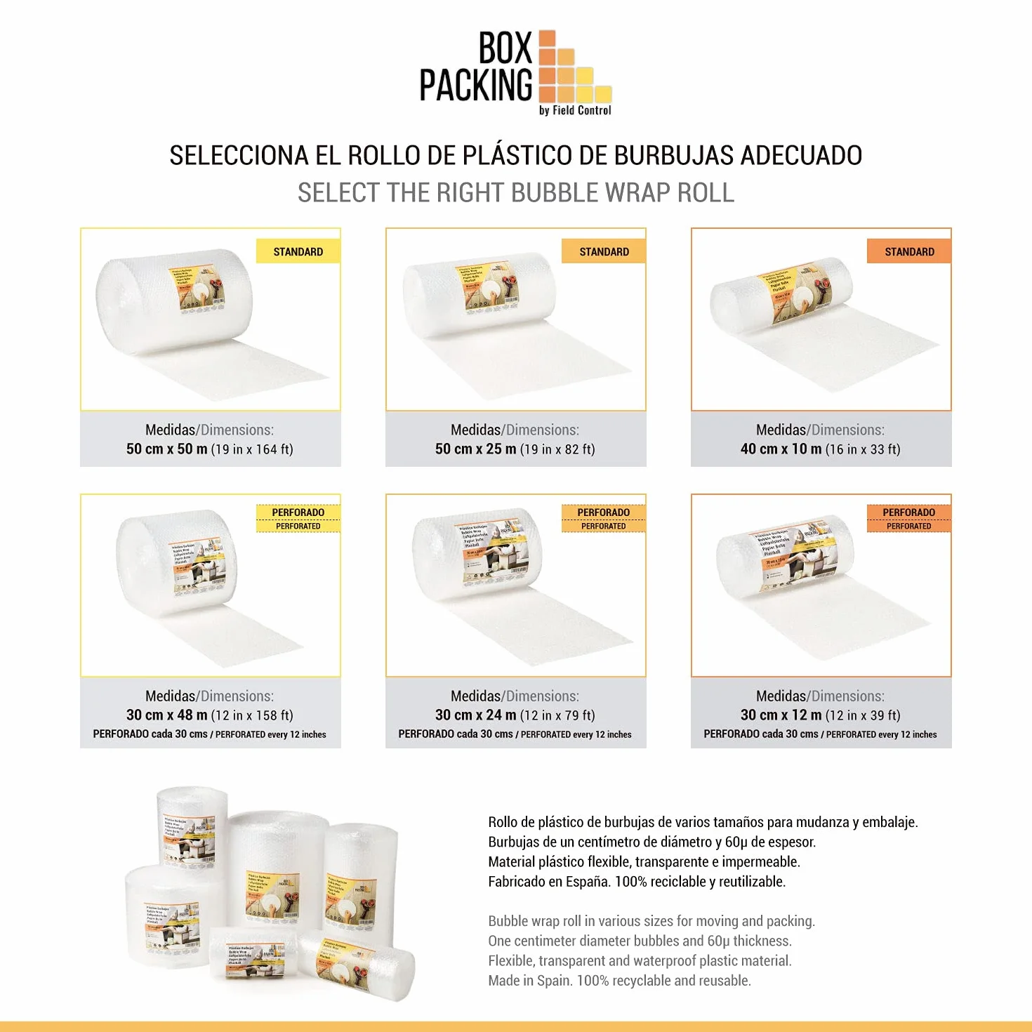 BOXPACKING | Folia Bąbelkowa | 50 cm szerokości x 25 m długości | Folia z Wypustkami Do Pakowania i Przeprowadzek