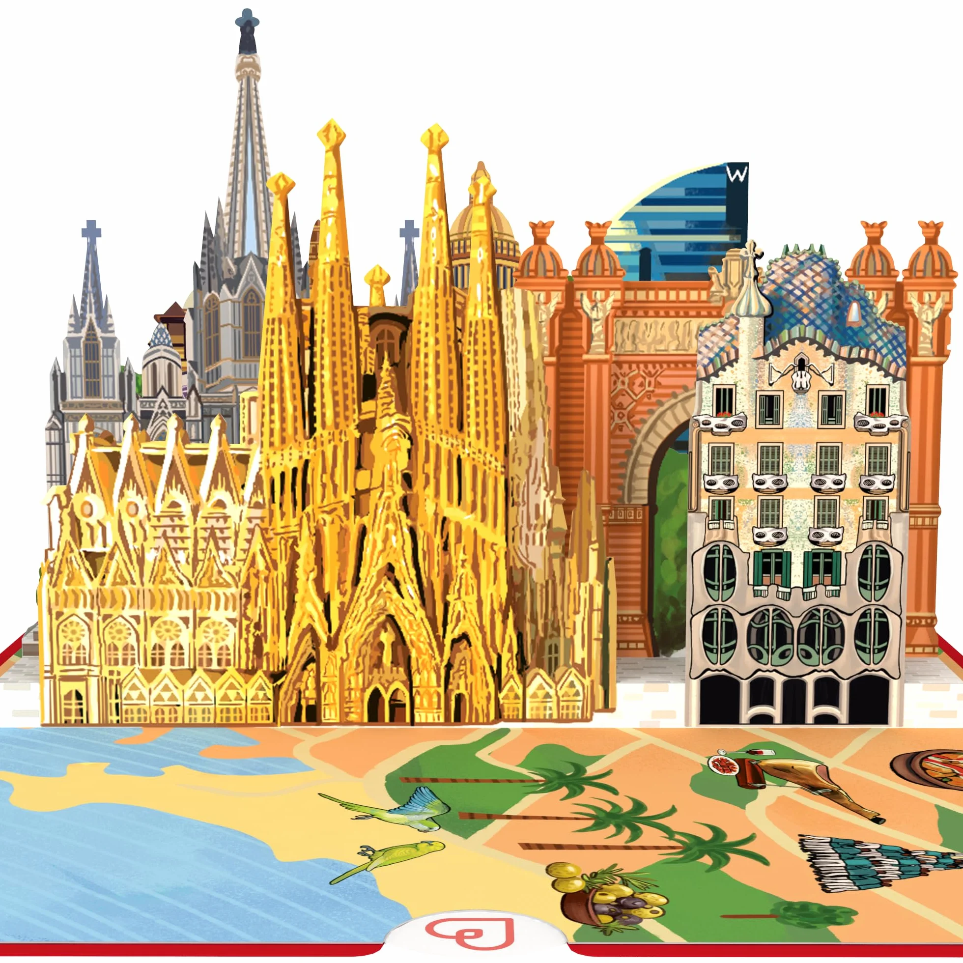 Kartka rozkładana papercrush® Pop-Up Barcelona – 3D kartka urodzinowa dla mężczyzn i kobiet (mąż, żona), 3D kartka prezentowa jako bon podróżny na wycieczkę do Barcelony, bon hotelowy na weekendową
