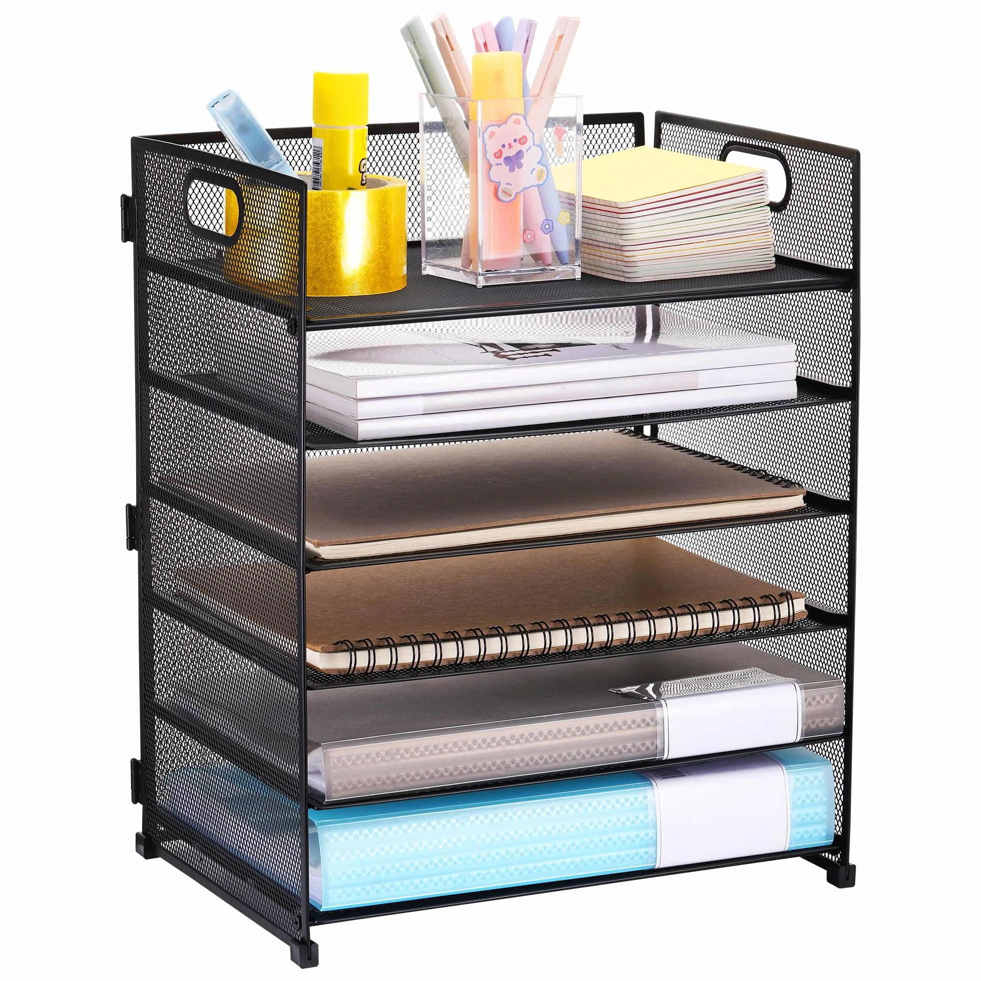JIANTA Organizer na biurko z metalowymi szufladami, 6-piętrowa szuflada na listy i dokumenty A4, czarny organizer na biurko z metalowym uchwytem, organizer szufladowy 32x23x40cm, akcesoria biurowe na