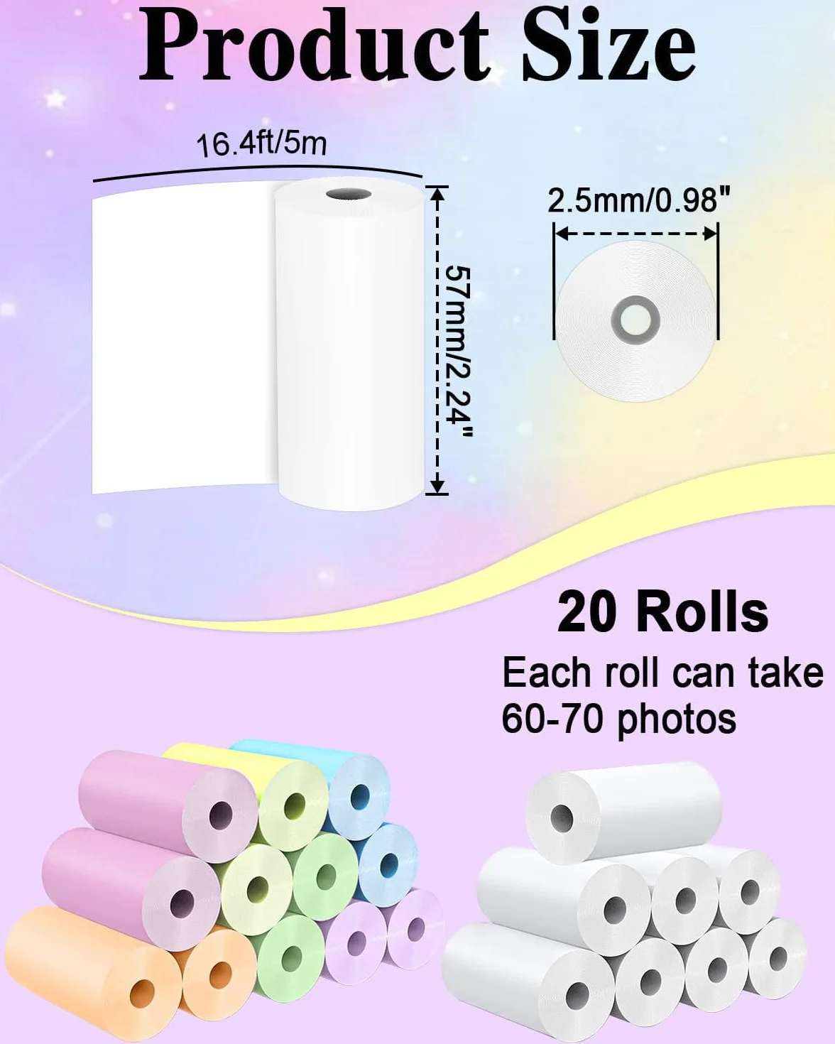 20 rolek natychmiastowego wkładu do aparatu fotograficznego, wkład papieru HD Kidizoom do aparatu fotograficznego dla większości dzieci, aparat natychmiastowy, bez BPA, 2,5 cm x 5,7 cm