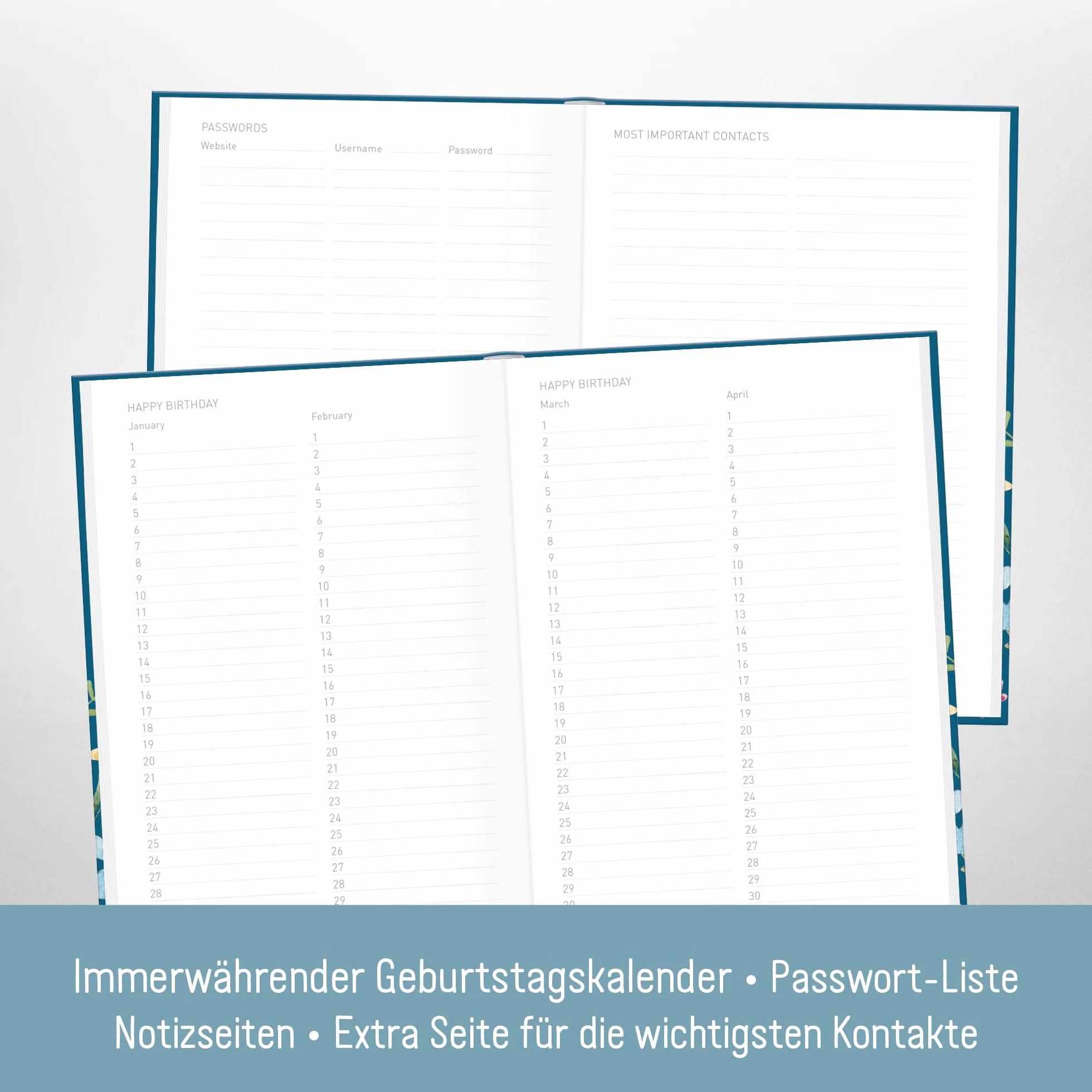 paper&you® Książka adresowa A5 z indeksem A-Z [Happy Flower] na kontakty, urodziny i hasła - zrównoważona & przyjazna dla klimatu