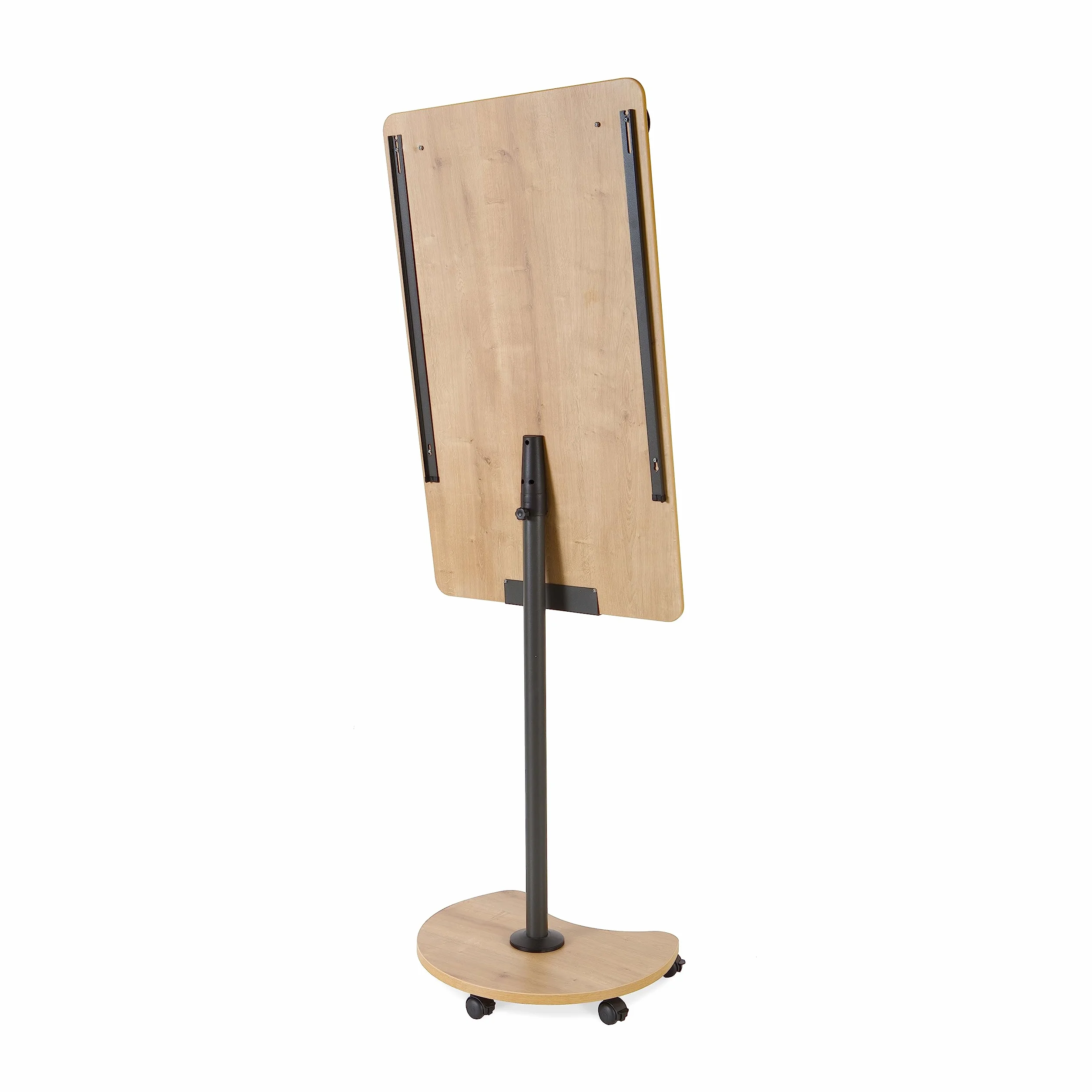 Rocada Natural, flipchart, z rolkami, stojakiem i półką na długopisy, flipchart z drewna, zmywalny na sucho i magnetyczna, 67 x 99 cm, wysokość 200 cm – biała