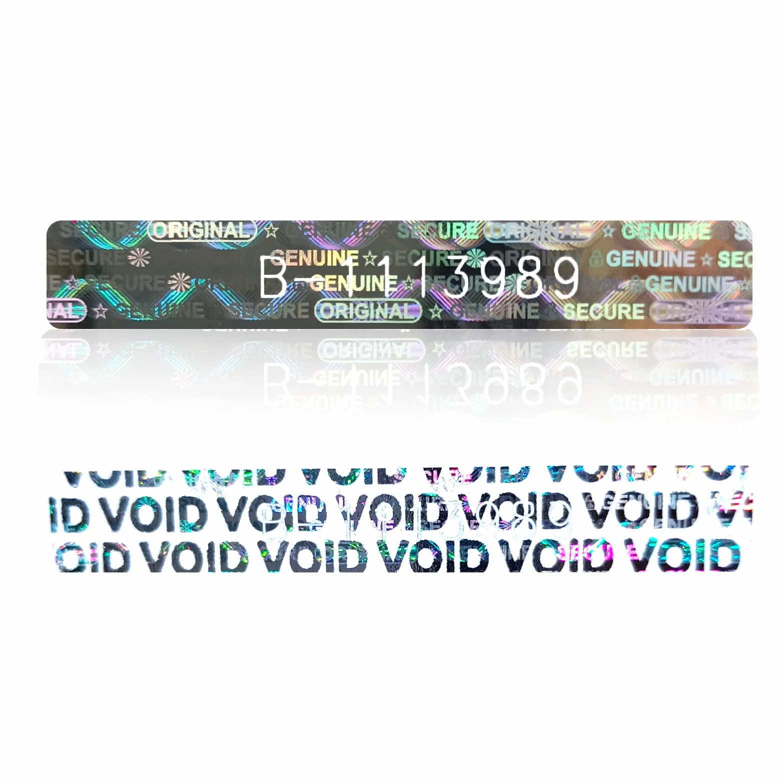 200 sztuk naklejek zabezpieczających przed manipulacją, pieczątka gwarancyjna z numerem seryjnym, naklejki hologramowe, 50 x 7,5 mm (srebrne)