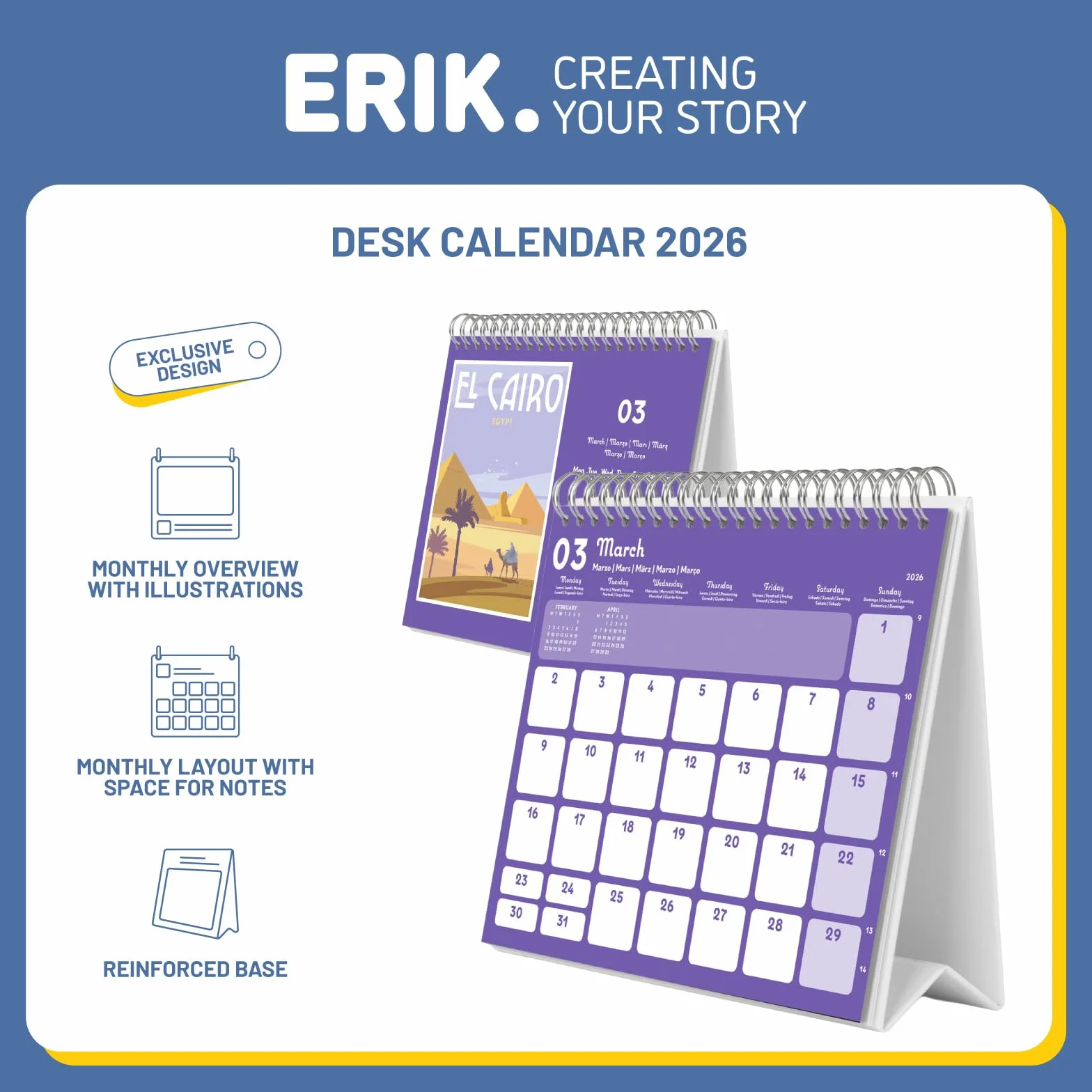 Grupo Erik Desk Calendar 2026 - Travel Calendar 2026 Month To View | Monthly Desk Planner, Desktop Gifts Under 10 Pounds | Travel Gifts For Friends