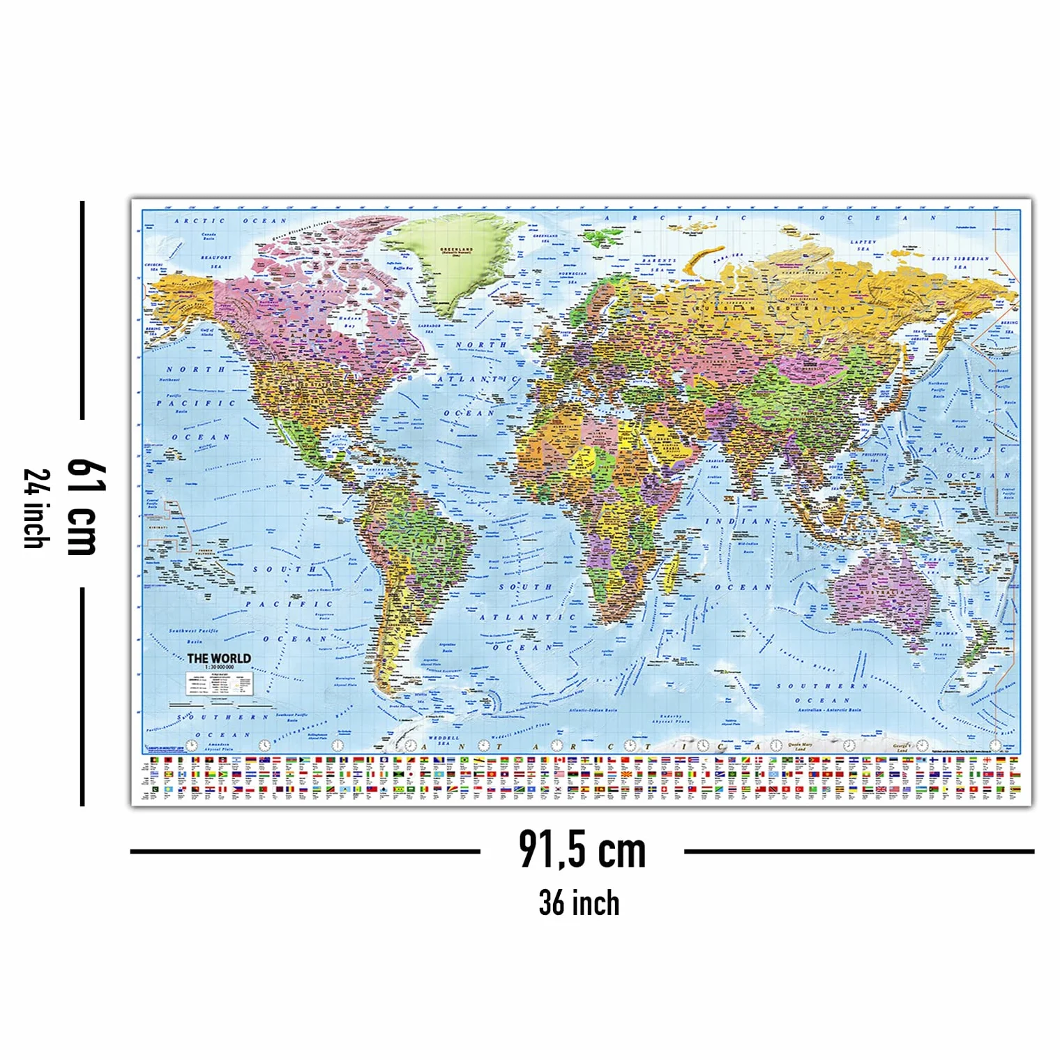 Close Up XL Giant World Map plakat 2020 z flagami 91,5 x 61 cm