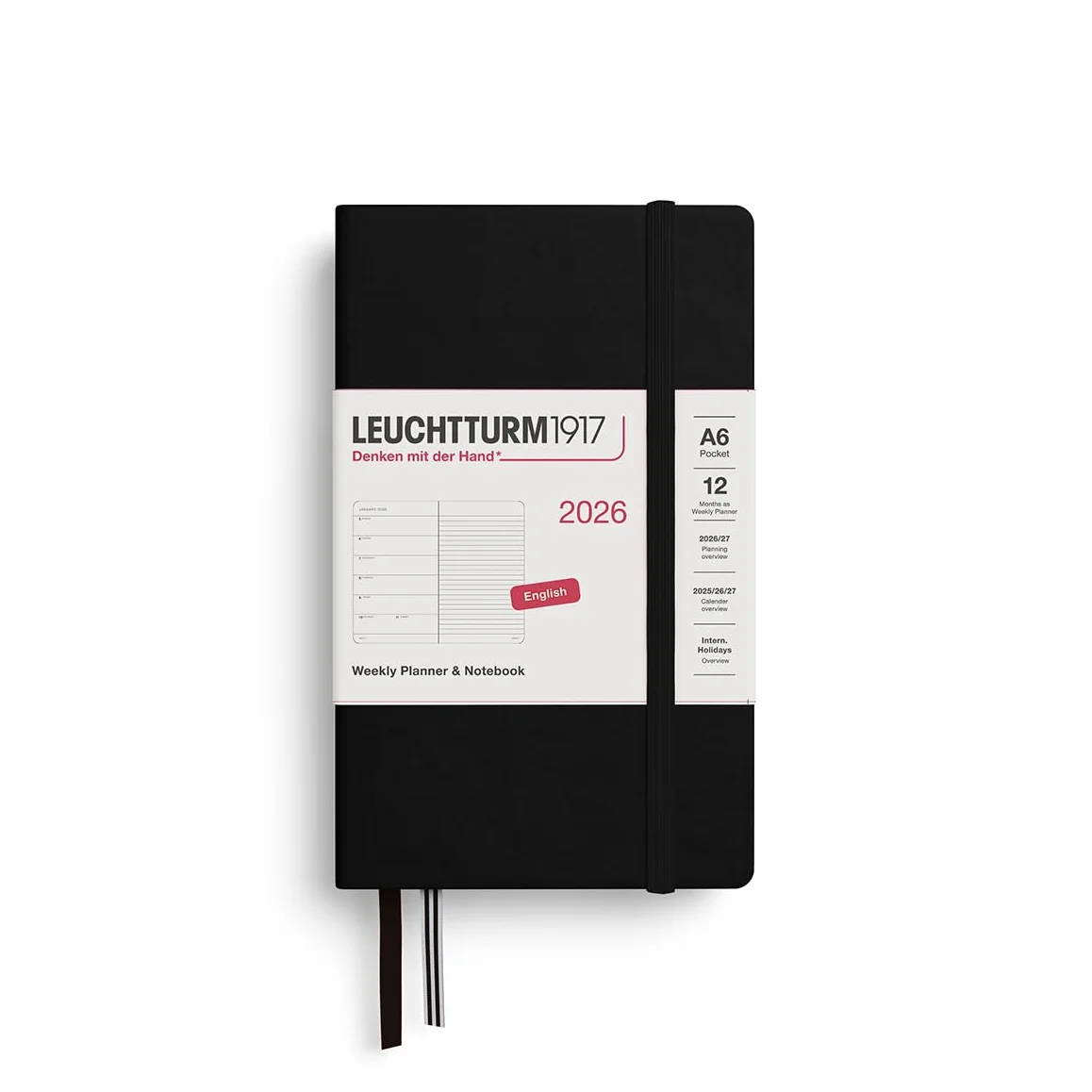 LEUCHTTURM1917 372663 kalendarz tygodniowy i notatnik Pocket (A6) 2026, czarny, angielski