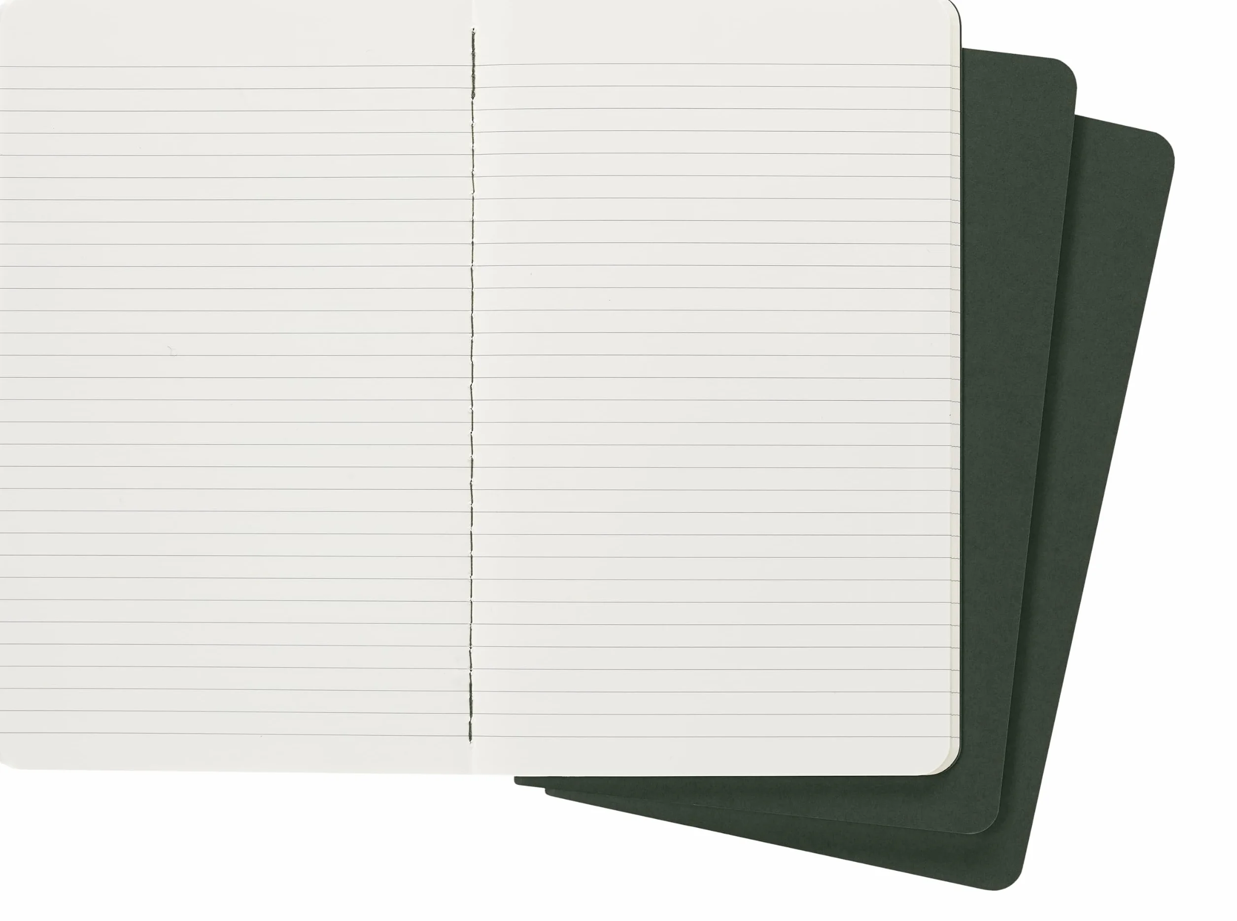 Moleskine Cahier Journal, Set 3 Notebooks with Ruled Pages, Cardboard Cover with Visible Cotton Stiching, Colour Myrtle Green, Large 13 x 21 cm, 80 Pages