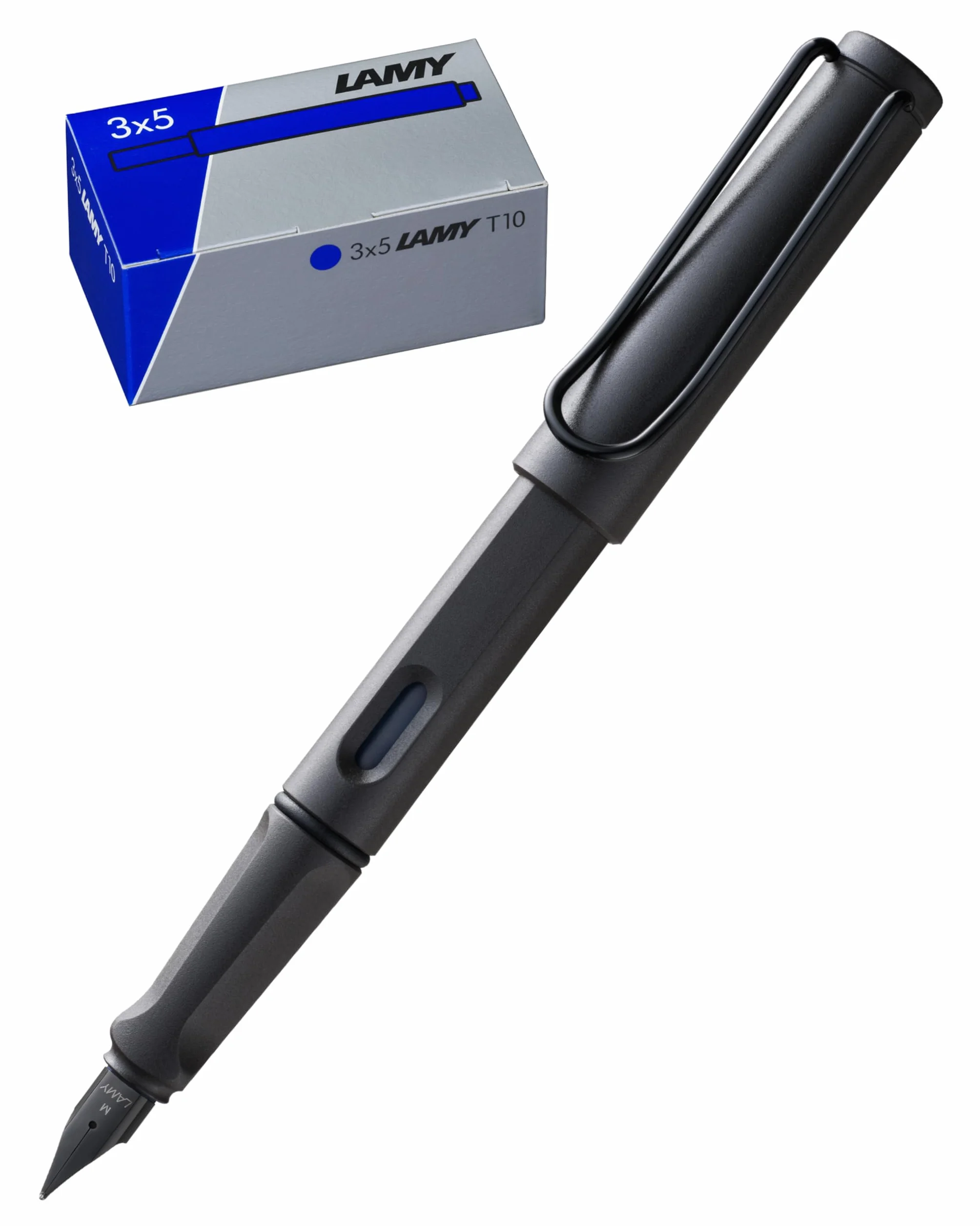 Lamy Zestaw składający się z 1 x pióro wieczne safari 017 w kolorze umbra dla osób leworęcznych i 1 x T10 3-częściowy zestaw wkładów atramentowych w oryginalnym kartonie – kolor tuszu niebieski