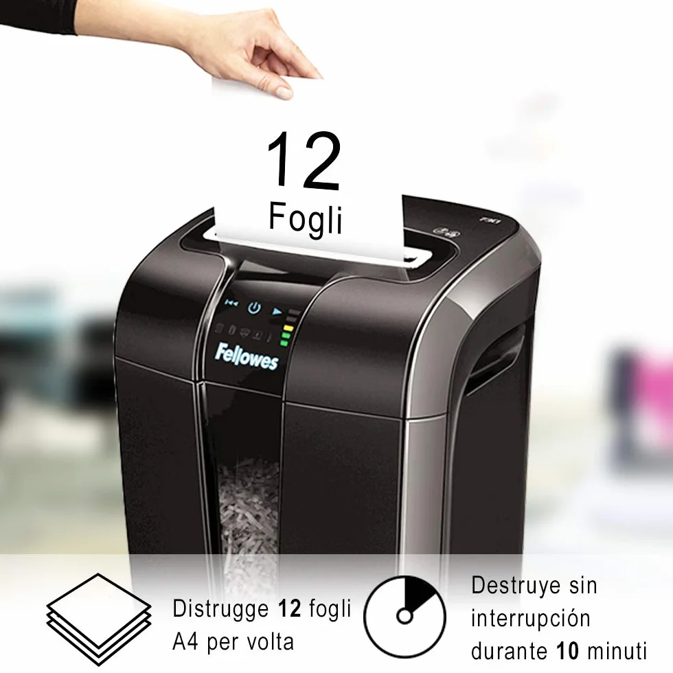 Fellowes Powershred 73Ci 4601101 Niszczarka do Papieru, Czarny/Srebrny, Do 12 Arkuszy