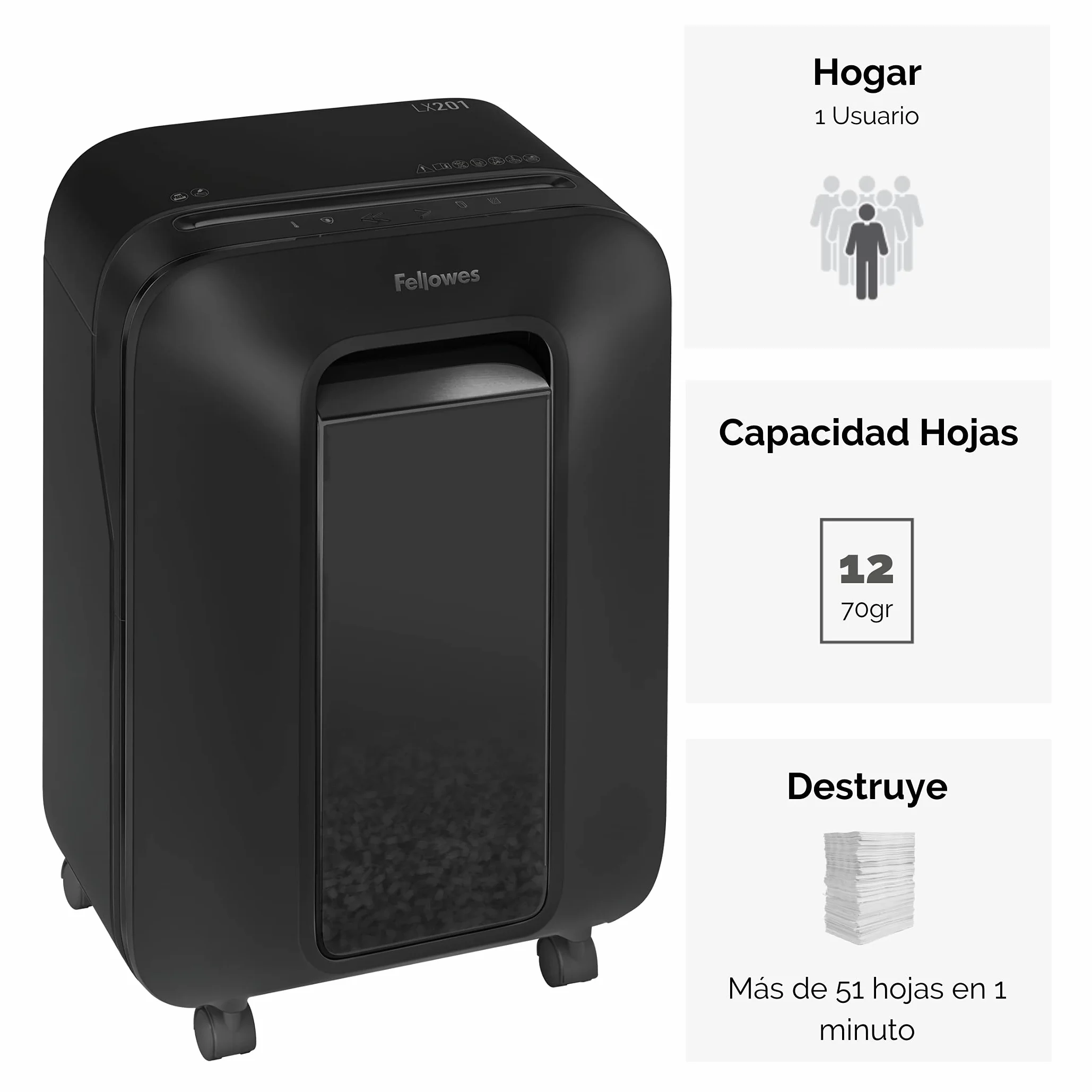 Fellowes 5050001 Niszczarka do Dokumentów, Czarny, 12 Arkuszy, 22 l