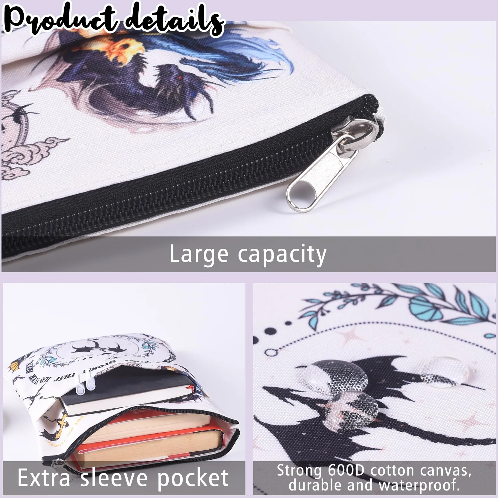 Oryginalne etui na książkę LParkin Fourth Wing Merch, wodoszczelne etui na książki, figurka smoka, ochrona książki, neutralne płótno, z zamkiem błyskawicznym, jako prezent dla miłośników książek