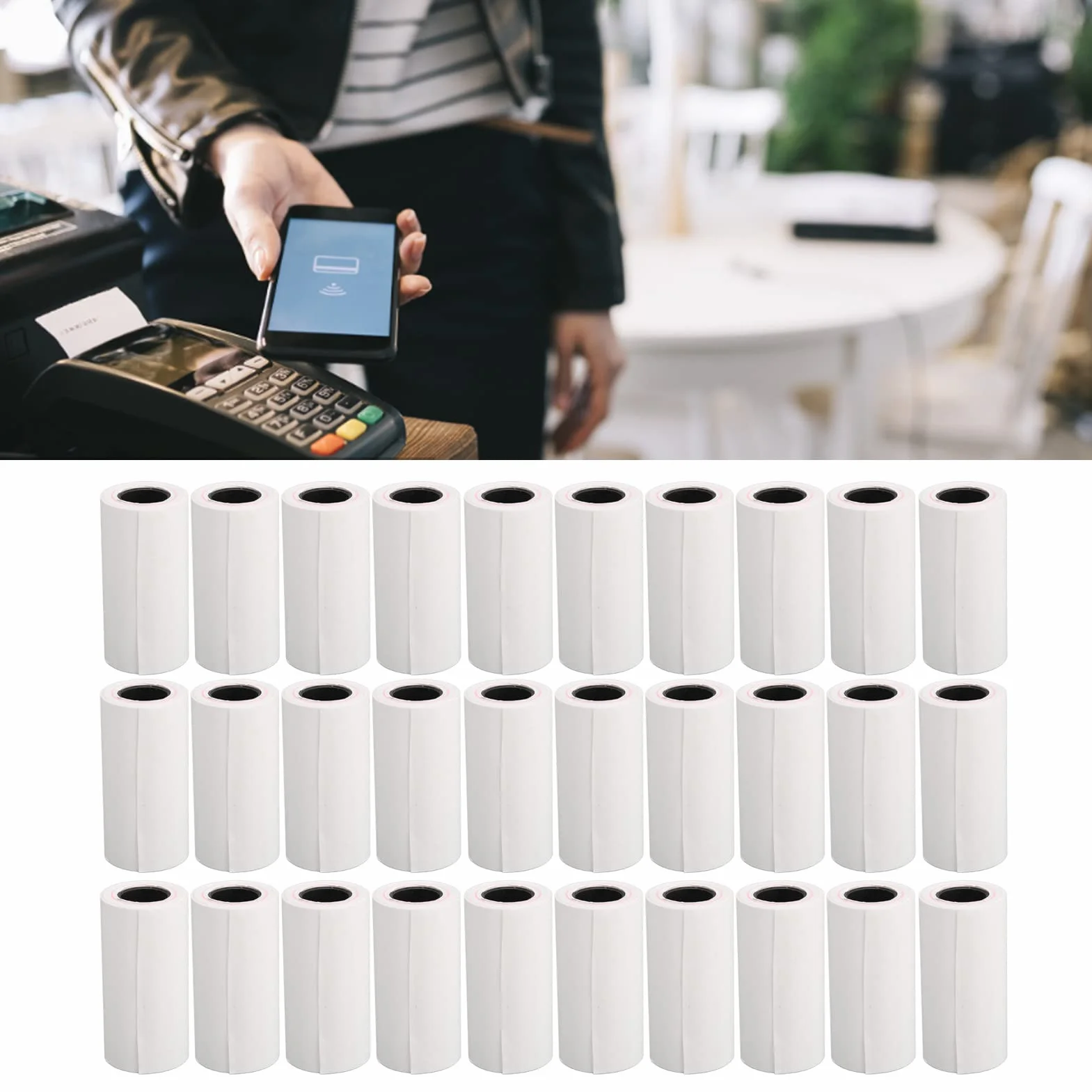 30 Rolek Papieru Pokwitowań, 57x30mm Papier Termiczny POS Rolki Papieru do Kas Fiskalnych, Długość 5m, Jednolita Powłoka Wyczyść Drukowanie Etykieta na Pokwitowanie do Mini Drukarki