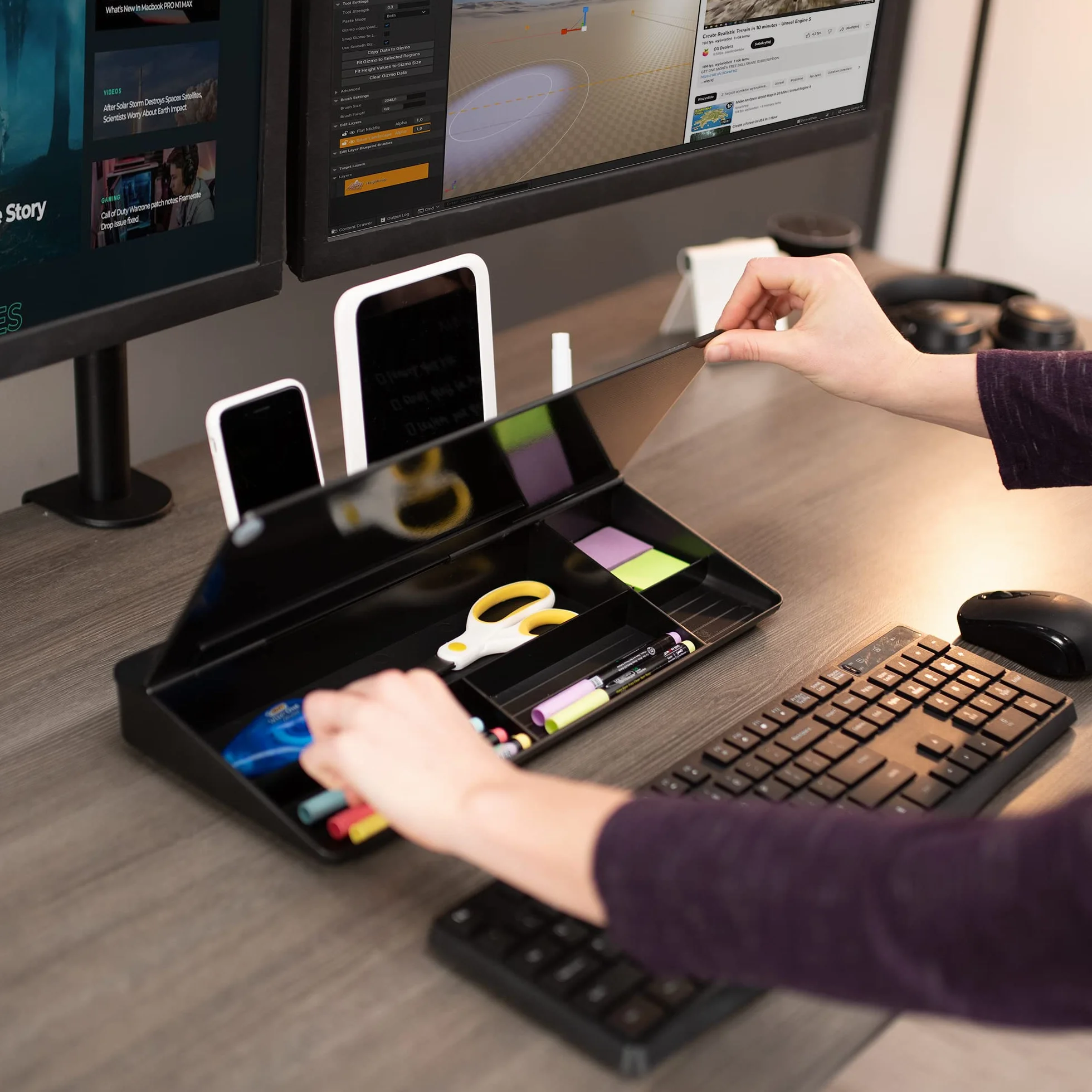 Vivo DESK-WB16B szklana tablica suchościeralna 40 x 18 cm organizer na biurko czarna