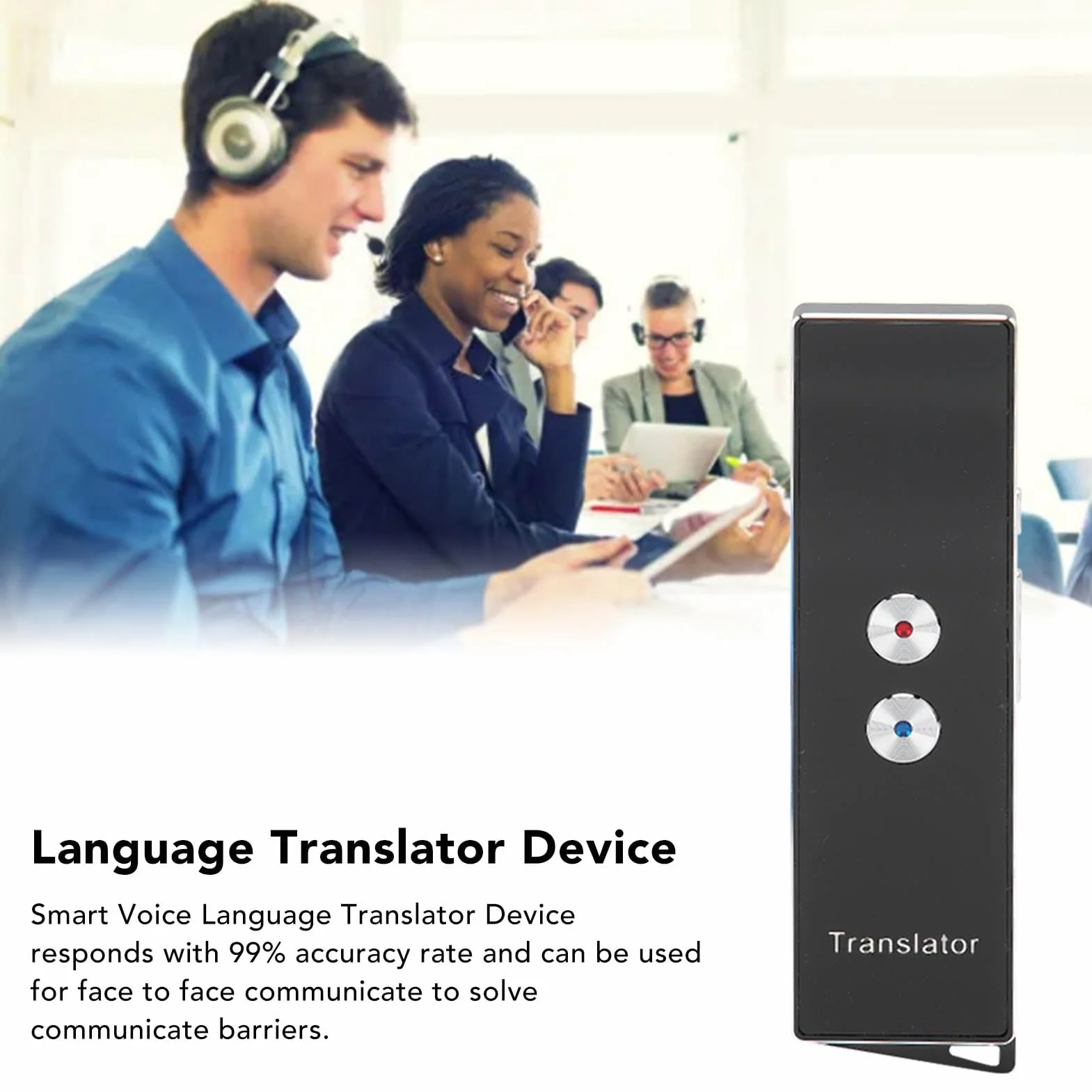 Urządzenie do tłumaczenia głosu, Bluetooth, natychmiastowy tłumacz z funkcją głosu, przenośne urządzenie do tłumaczenia, do nauki, podróży, biznesu, 74 języków i 70 akcentów (czarny)