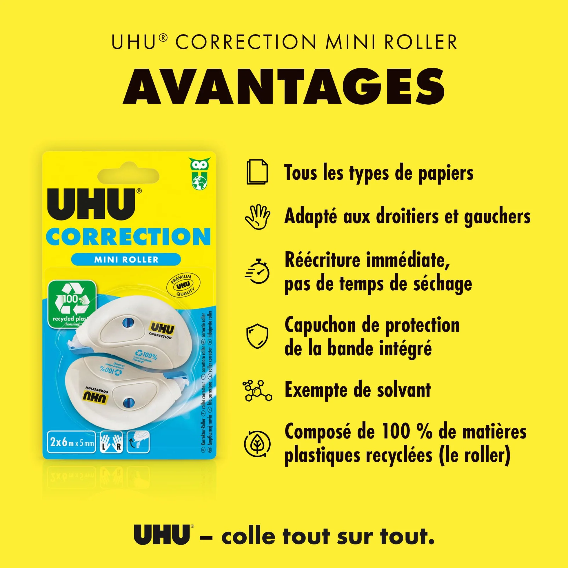 UHU Rollers mini korektor - szybka, czysta i precyzyjna taśma korekcyjna, biała, zestaw 2 6 m x 5 mm