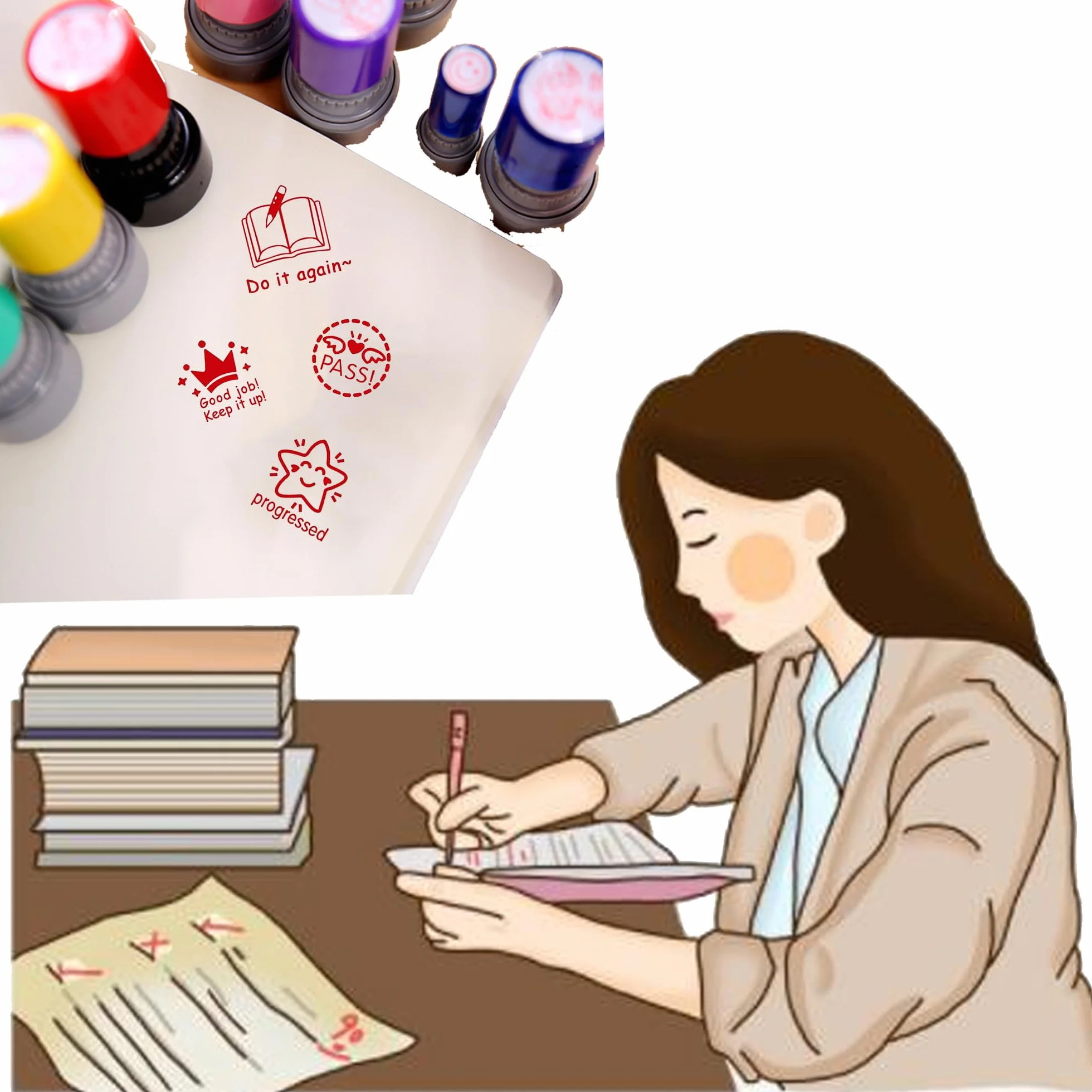 12PCS Znaczki Nauczyciela, Bogata Odmiana, Znaczek Nagrody Nauczyciela, Znaczki Fotoczułe, Różne Znaczki Dla Nauczycieli Self Inkling, Spersonalizowane Postacie Kreskówek Teacher Gift Student