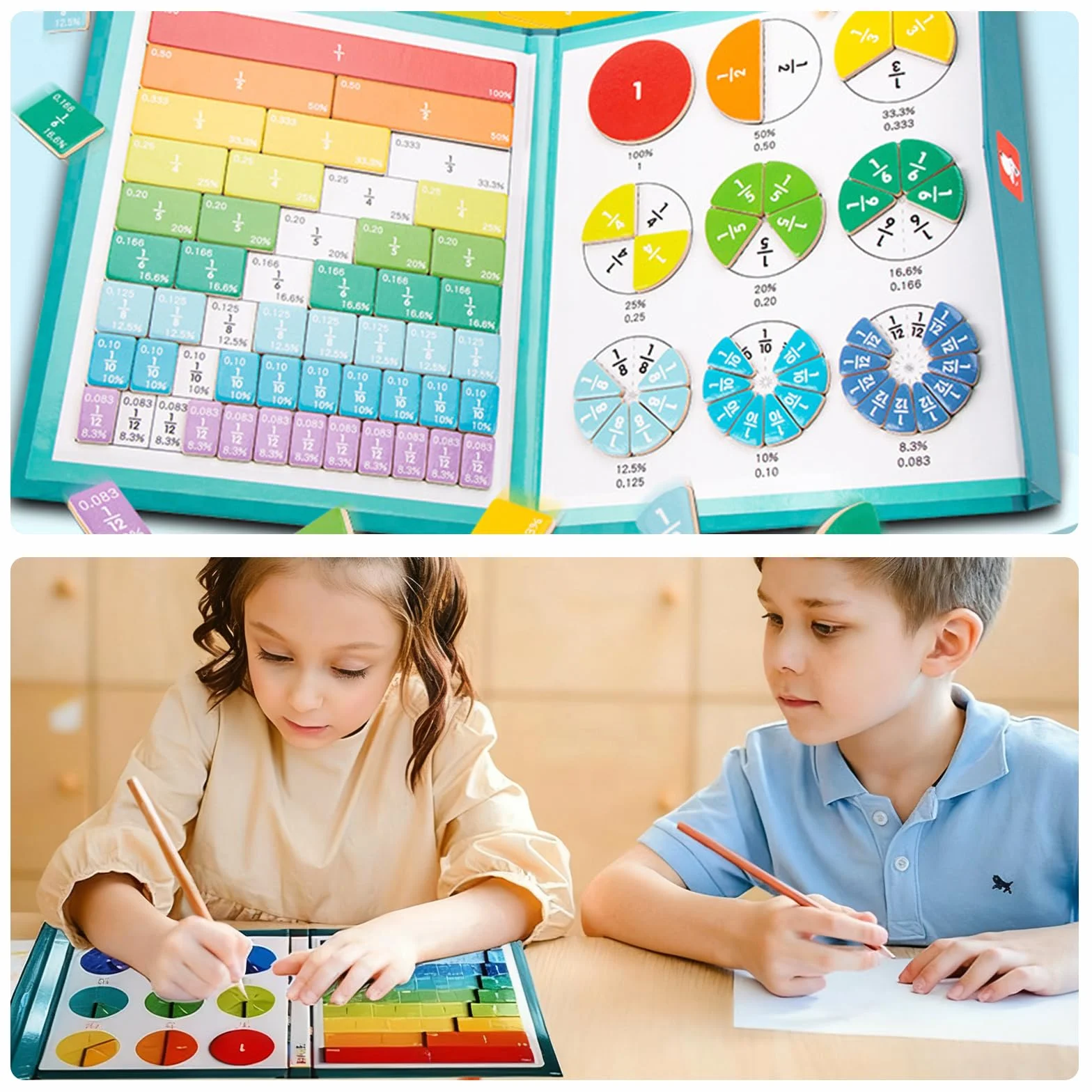 Magnetyczna pomoc naukowa do nauki ułamków, magnetyczna gra matematyczna do nauki ułamków z tablicą i pisakiem, zabawka edukacyjna Montessori jako prezent dla dzieci w wieku 5, 6, 7, 8 i 9 la