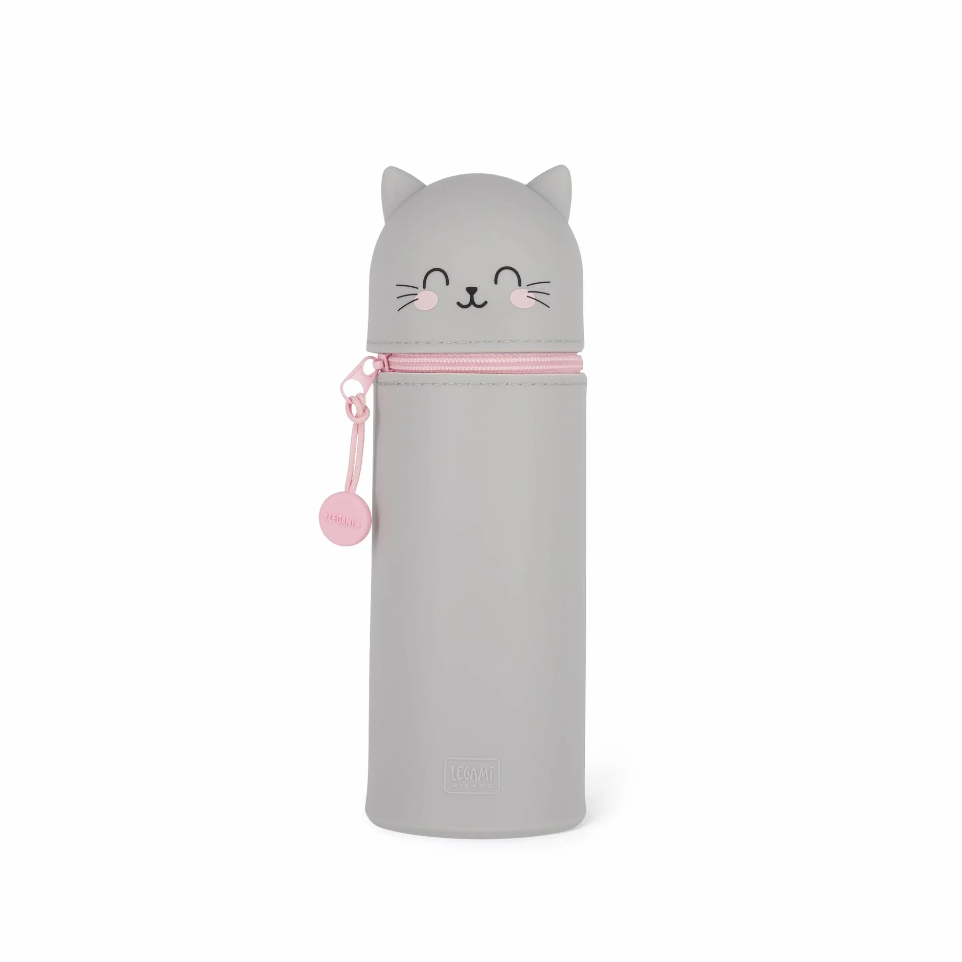 Legami - Piórnik 2 w 1 z miękkiego silikonu, Kawaii, uchwyt na długopisy, z zamkiem błyskawicznym, Ø 6,3 cm, szary, nowoczesny, szary, Nowoczesny