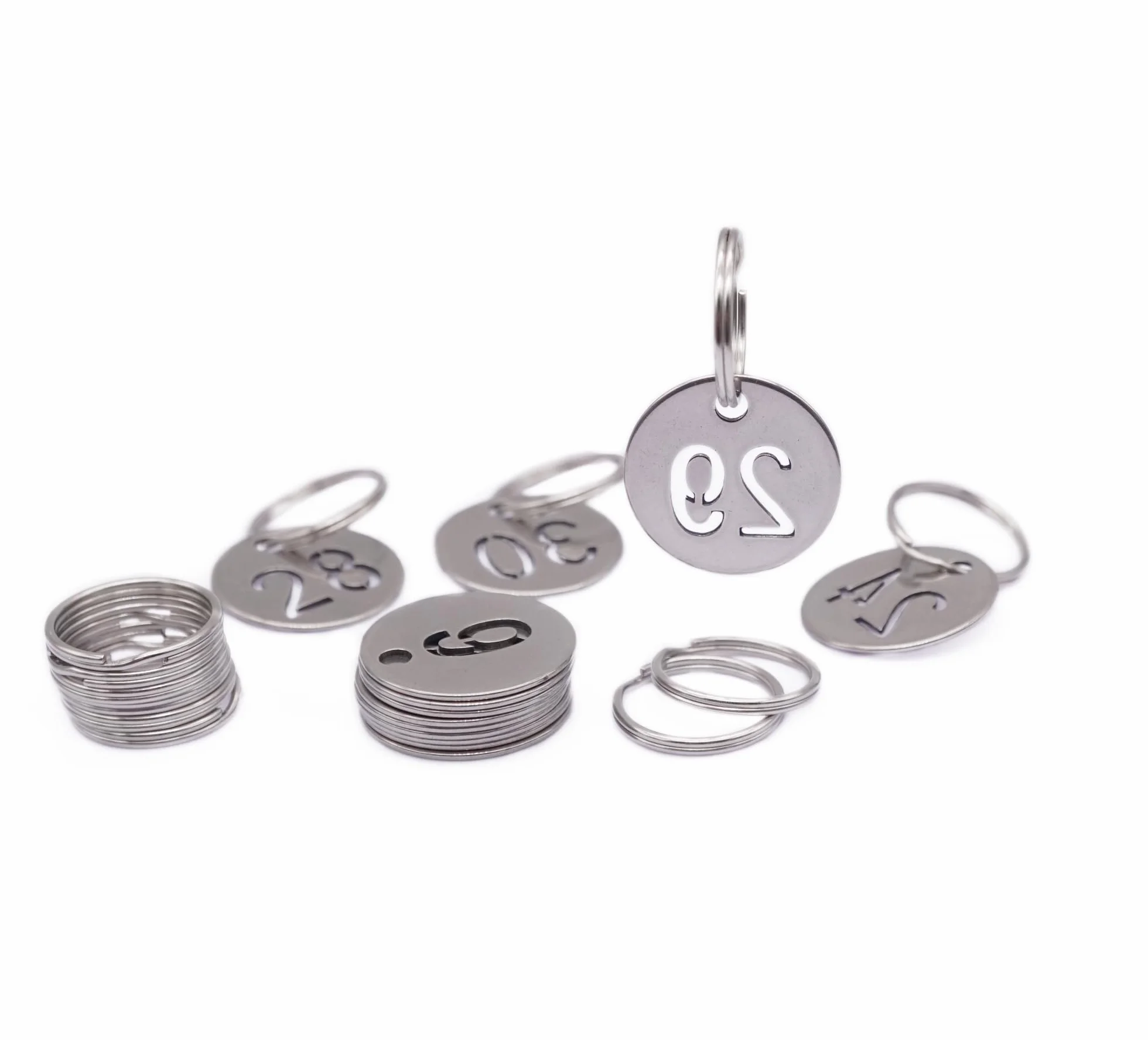 Etykiety numeryczne ze stali nierdzewnej 23 mm, 40 szt., zawieszki do kluczy z pierścieniami do liczb od 1 do 40