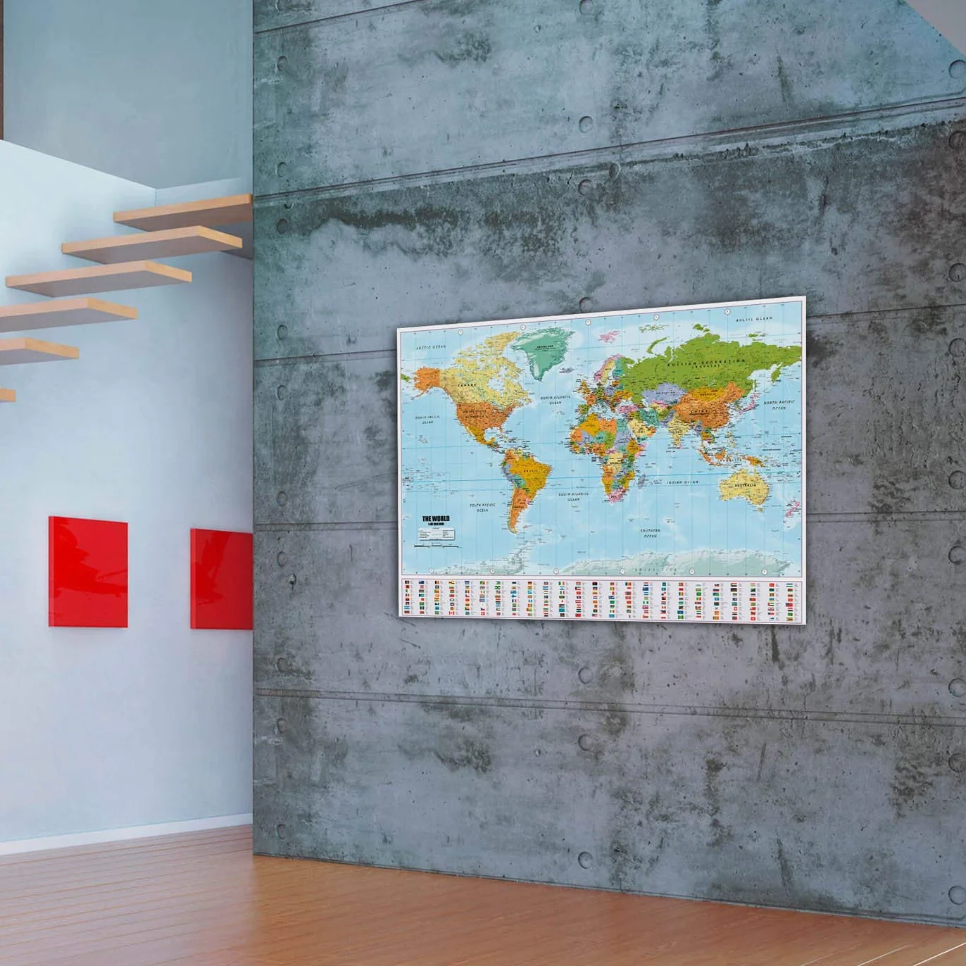 Mapa Świata XXL Plakat w gigantycznym rozmiarze z flagami i banerami - Najwyższa jakość (140x100cm)