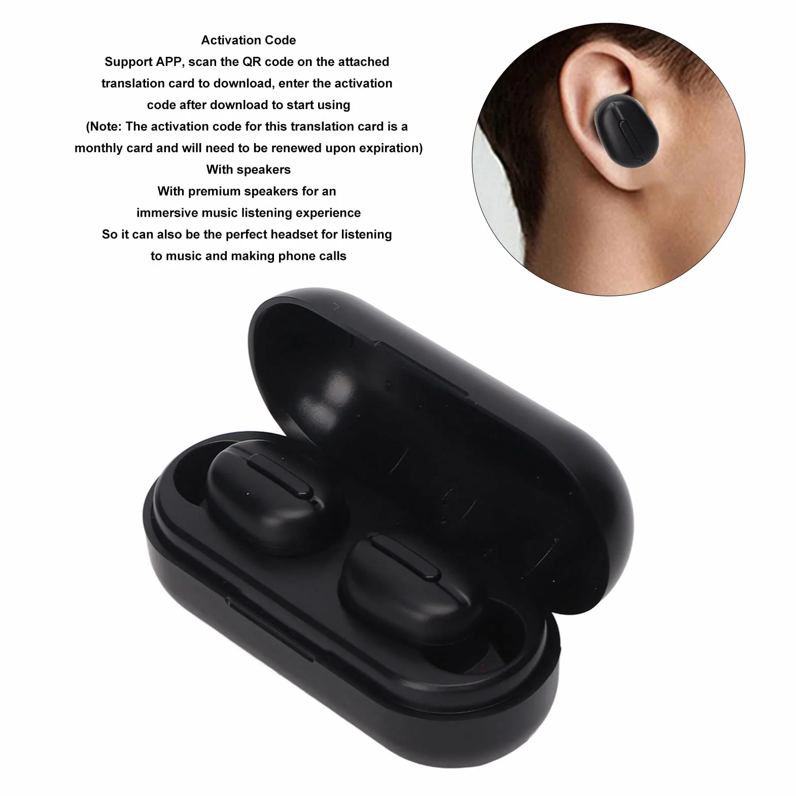 Słuchawki Douszne Tłumacza Bluetooth L13, Obsługa 84 Języków, Dwukierunkowe Tłumaczenie Bezprzewodowe (Czarny)