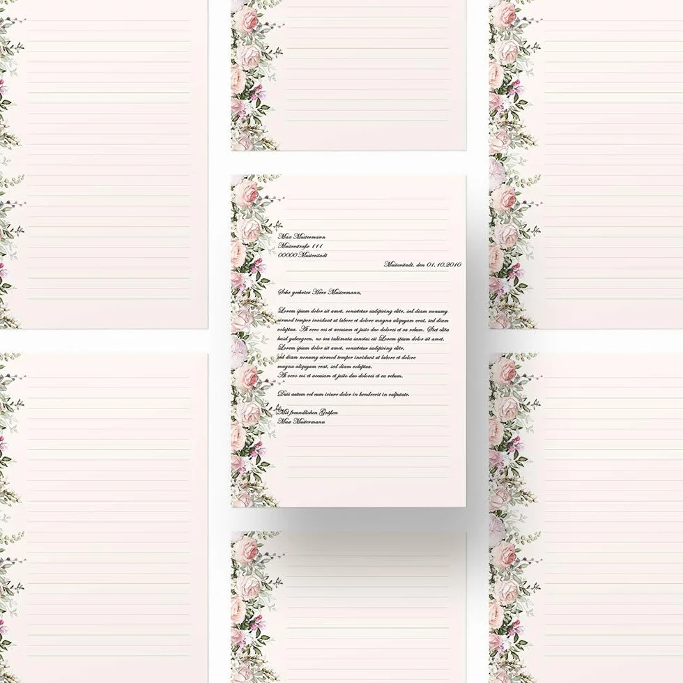100 arkuszy papieru listowego ROSENPRACHT - DIN A4 (210 x 297 mm), 90 g/m² - ró?e