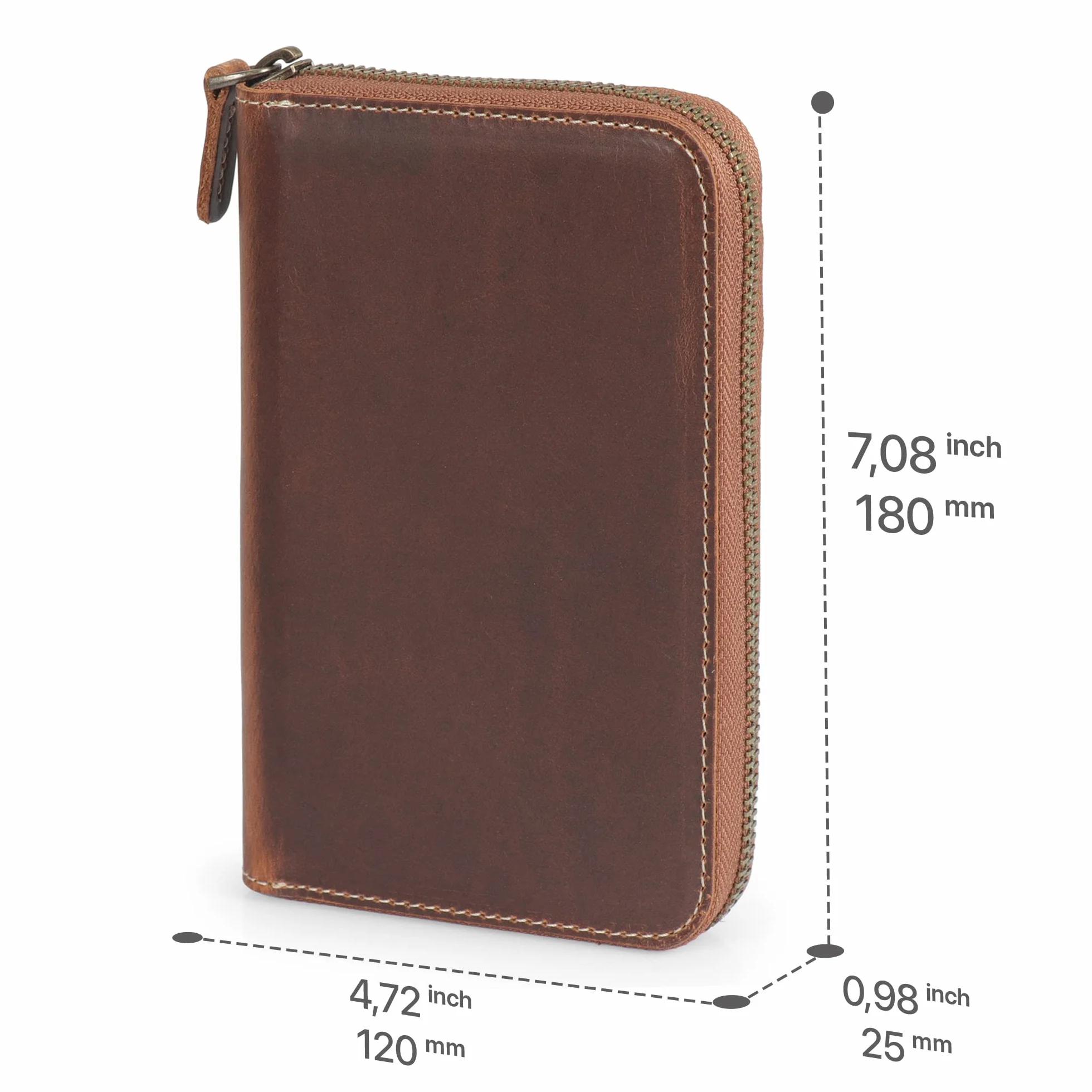 Londo OTTO486 Padfolio z prawdziwej skóry z uchwytem na długopis Notepad i zamkiem błyskawicznym (cynamon)