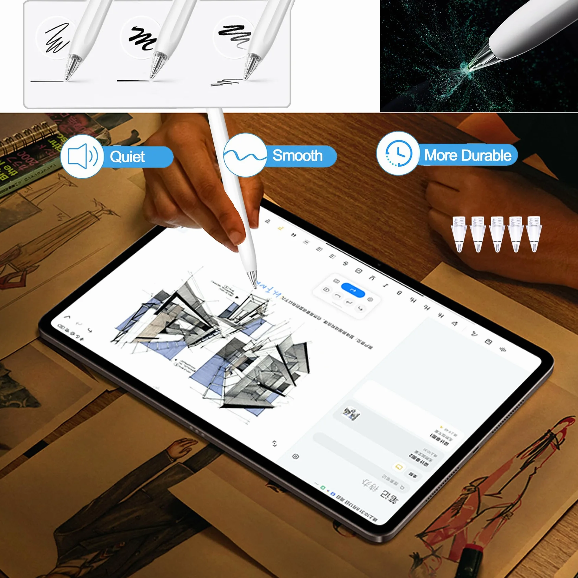 5X oryginalne końcówki zamienne do Huawei M Pencil Pro & 3rd Gen, [Nie dla Lenovo Precison Pen 2 Laptop], trwalsze, precyzyjne sterowanie, przyjazny ekran, czarny