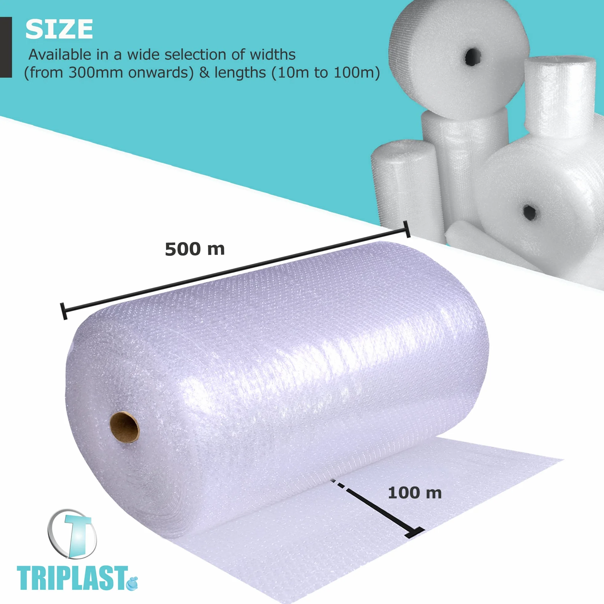 Triplast Duża rolka folii bąbelkowej 500 mm x 100 m – opakowanie bąbelków powietrznych do przeprowadzki i pakowania pudełek do przechowywania