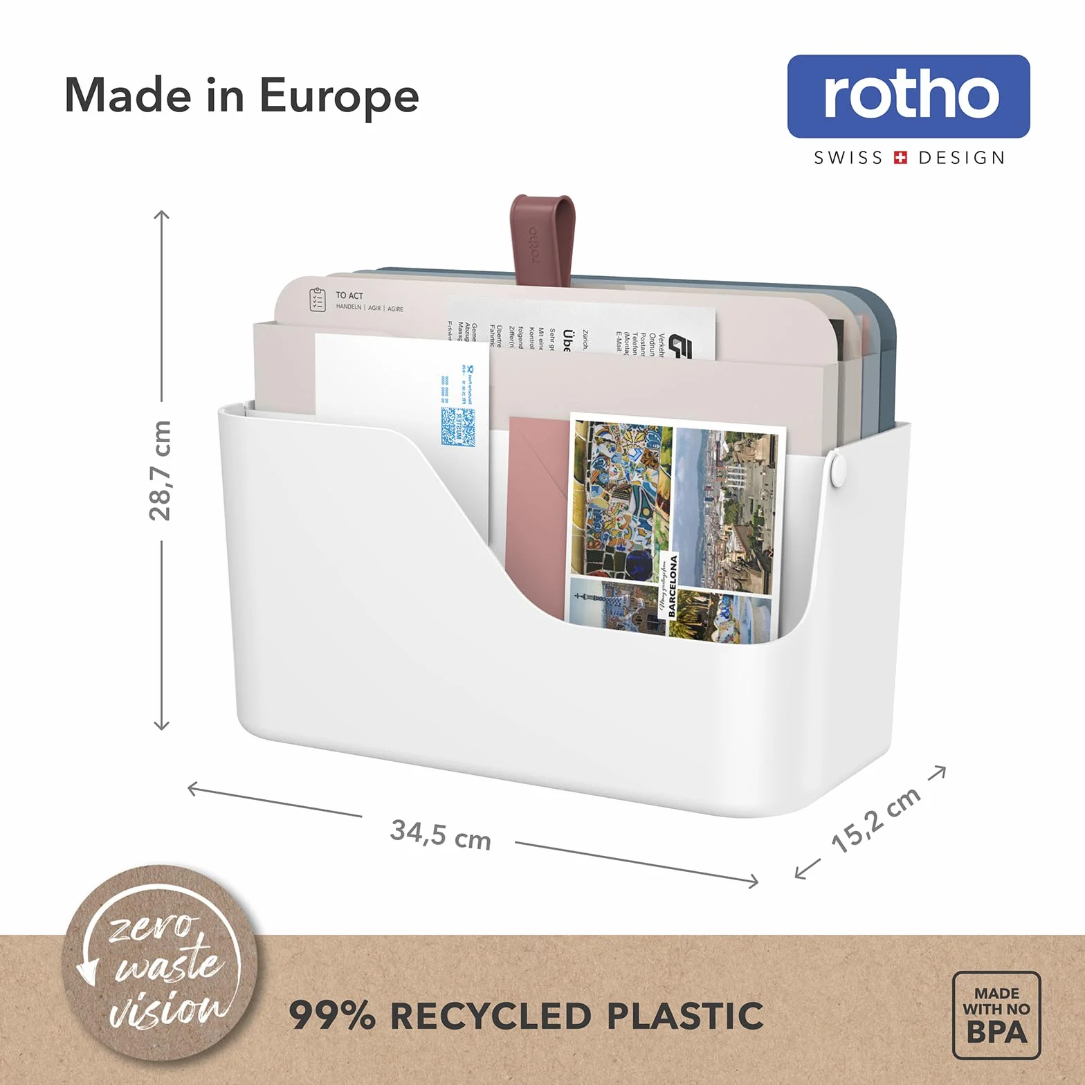 Rotho MyPaper organizer na dokumenty MY PAPER Plus, tworzywo sztuczne (PP), bez BPA, biały, 36,4 x 16,8 x 31,7 cm