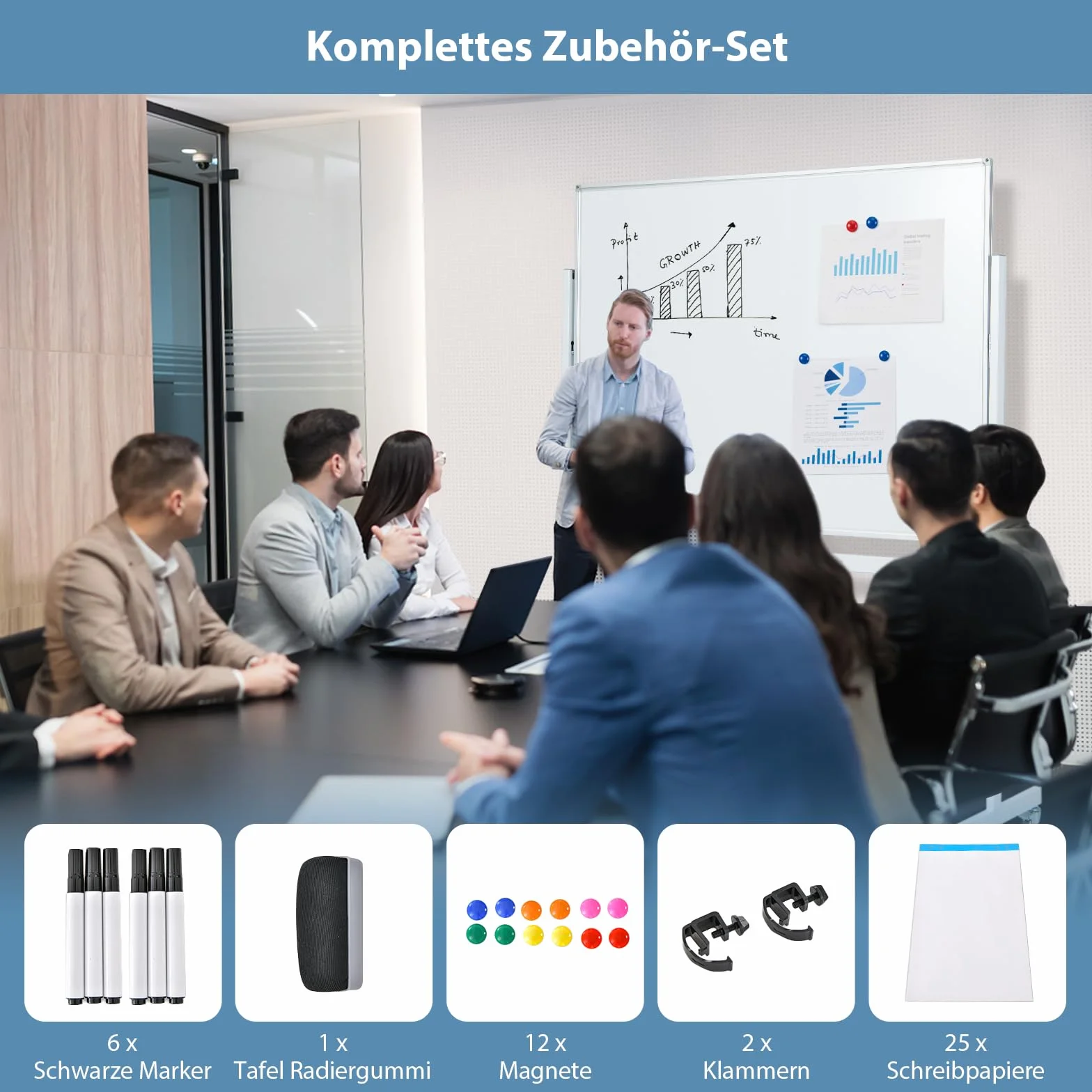 GOPLUS Tablica suchościeralna magnetyczna dwustronna ze stojakiem