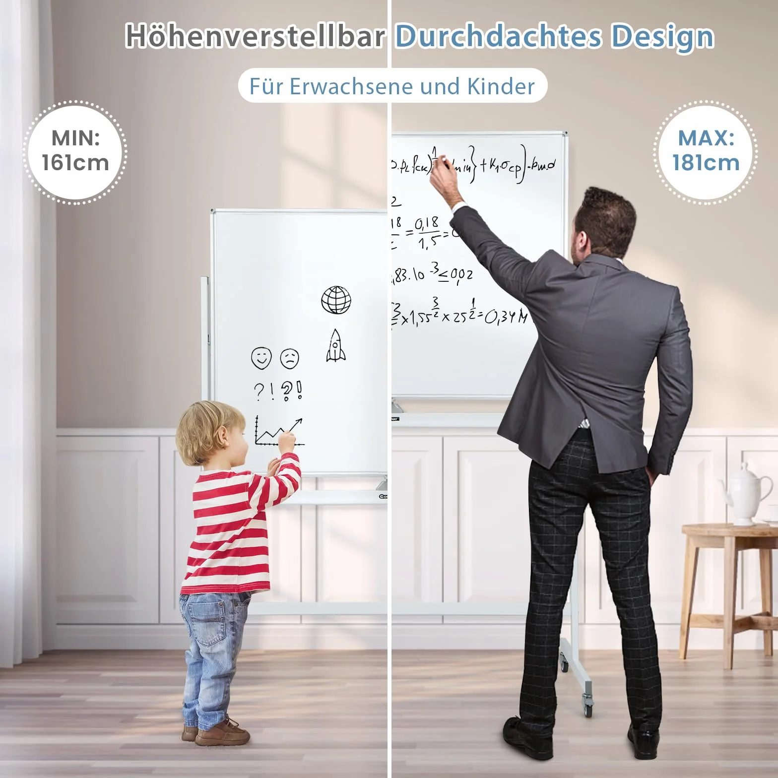 GOPLUS Tablica suchościeralna magnetyczna dwustronna ze stojakiem