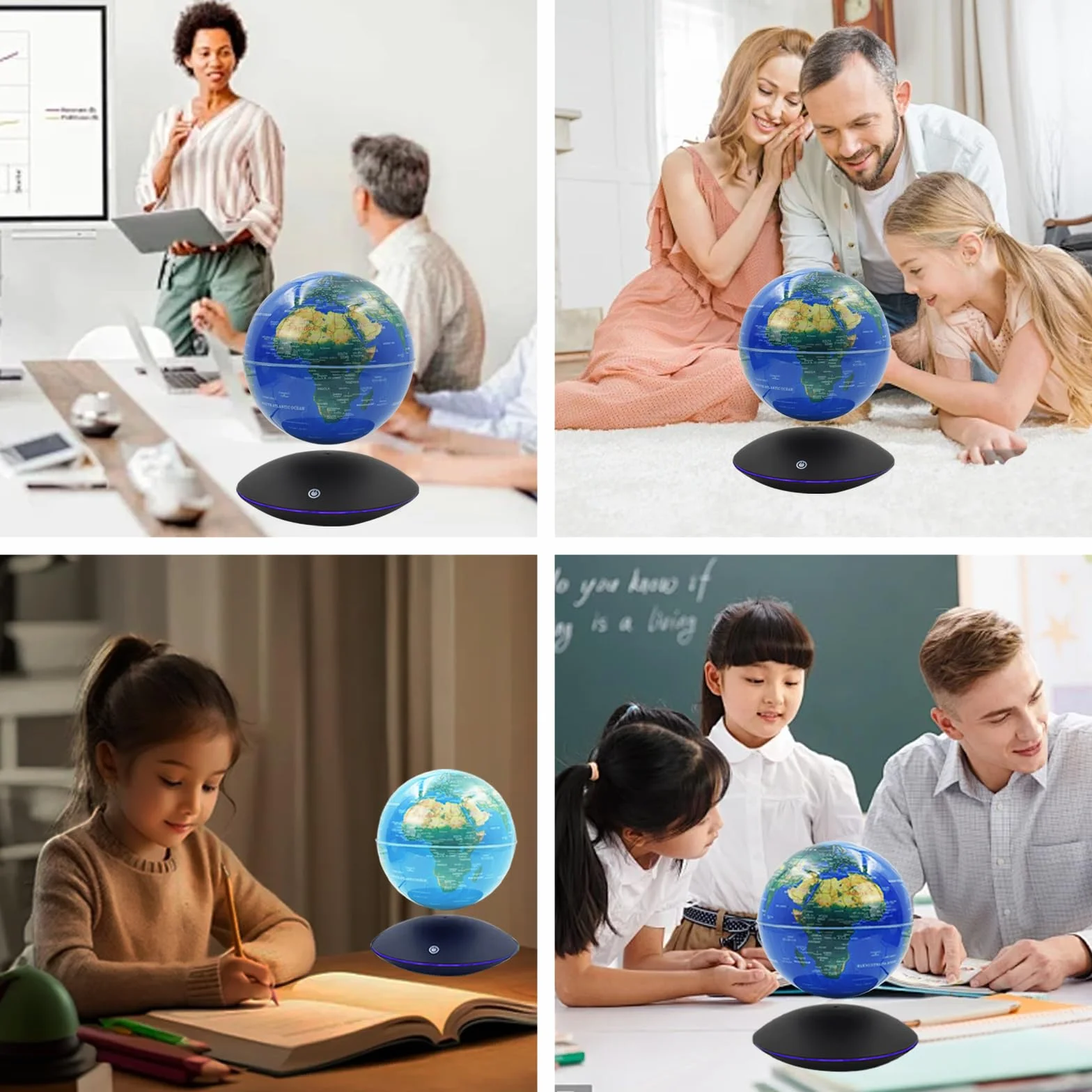 Świecący pływający globus ziemski z 7 kolorowymi światłami, sterowanie dotykowe i gradientowa lampka nocna globus, mapa świata z polem lewitacji magnetycznej do celów edukacyjnych i na prezent
