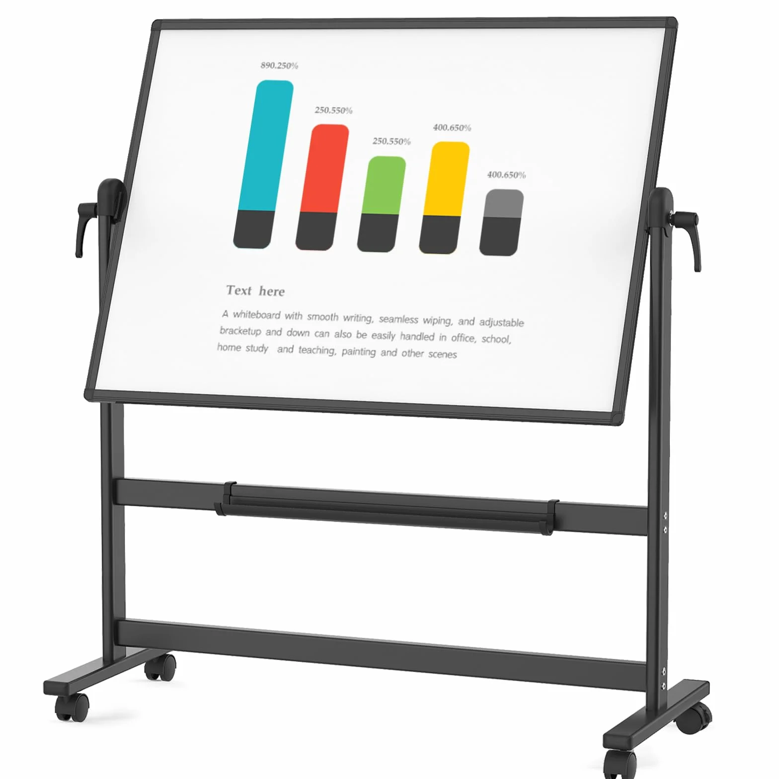 VIZ-PRO Dwustronna magnetyczna tablica suchościeralna, 120 x 90 cm, czarna aluminiowa rama i stojak