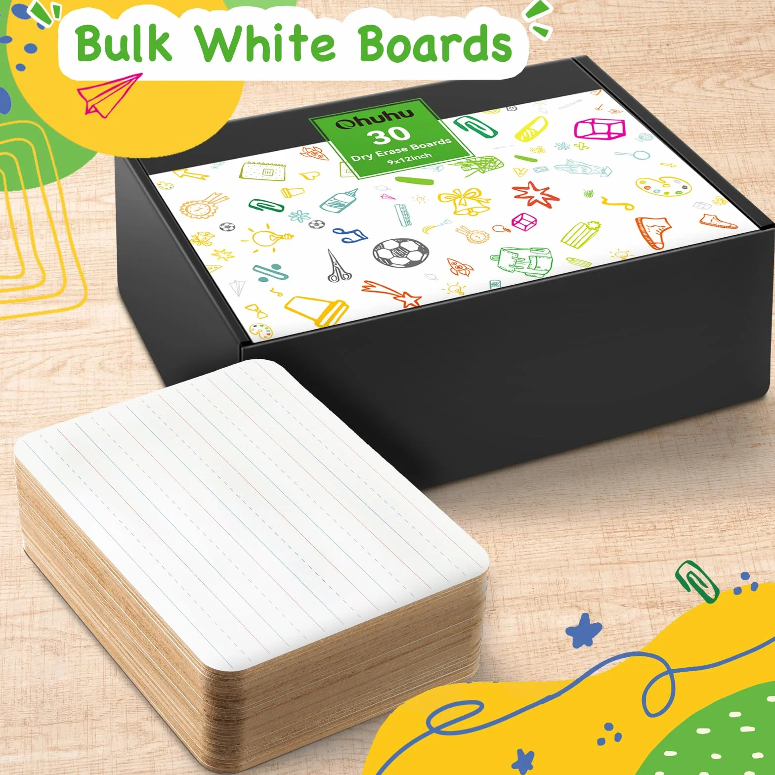 Double Sided Dry Erase Deski - Lined/Plain, Ohuhu 30-pak 20 x 30 cm, małe białe deski, w lined white boards for students, classroom, back to school Supplies