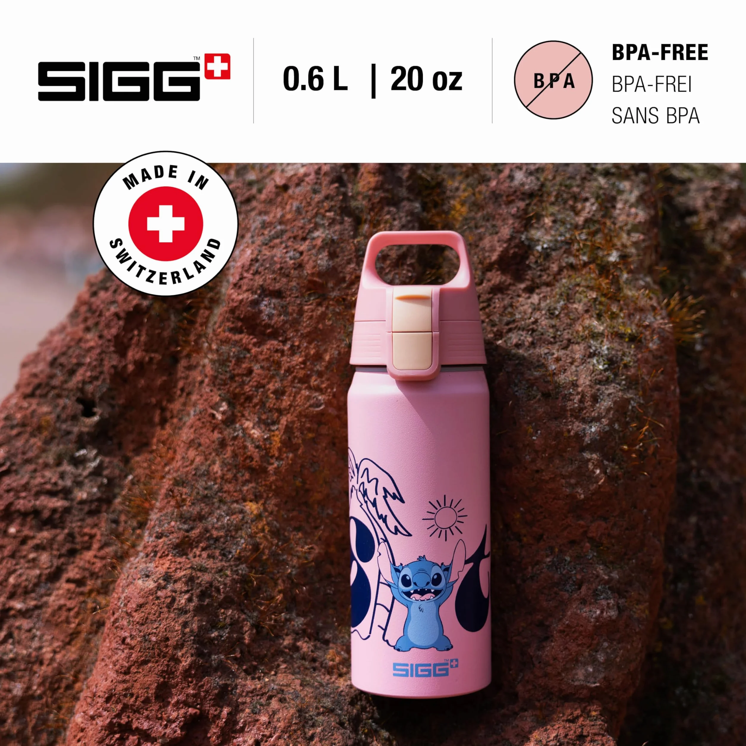 SIGG Aluminiowa butelka do picia dla dzieci WMB ONE Stitch Disney, szczelna, lekka, bez BPA, do napojów gazowanych