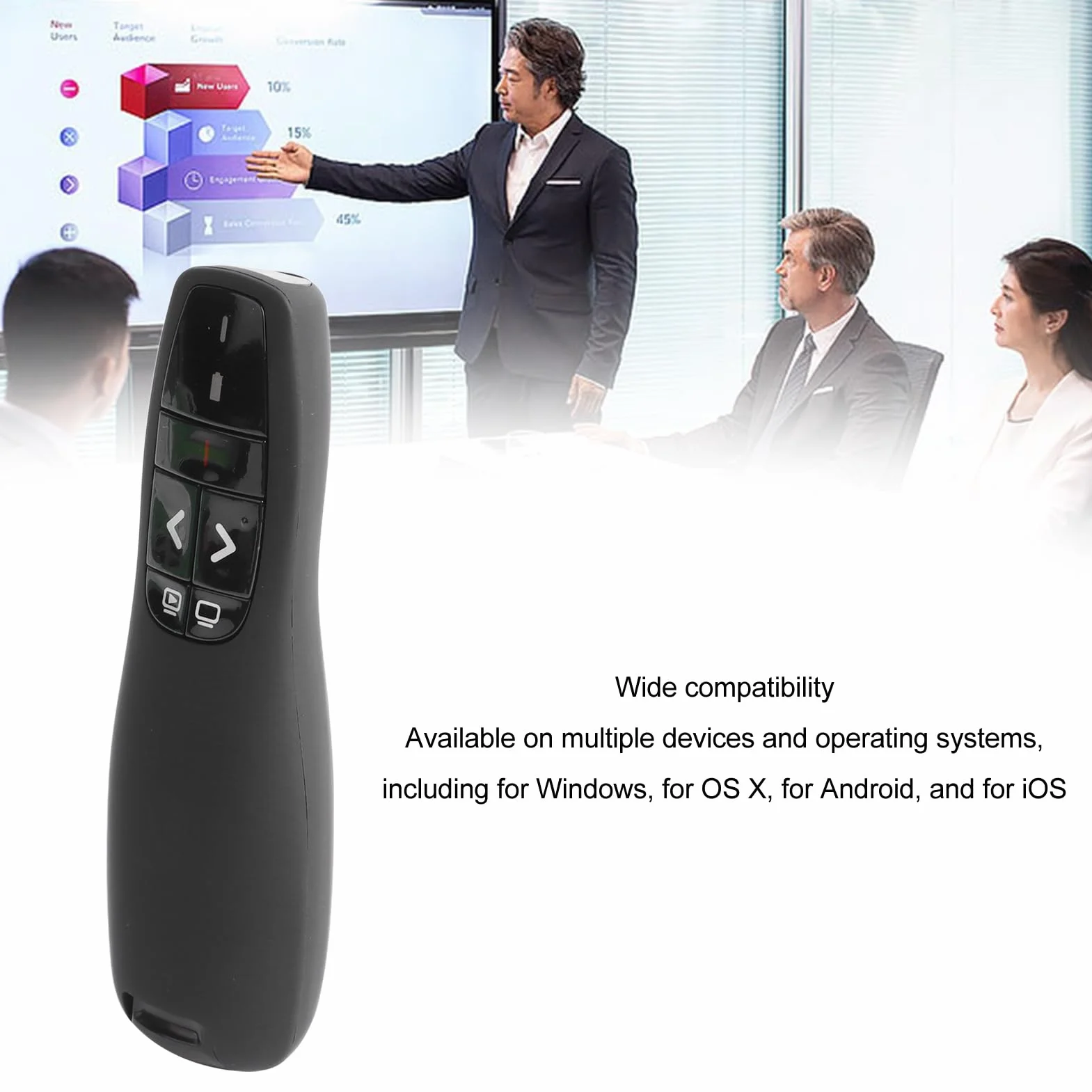 Bezprzewodowy Prezenter R400, Bezprzewodowy Prezenter USB PPT 2,4 GHz, Wskaźnik Laserowy, dla dla OS X, dla Androida i IOS, do Prezentacji Biznesowych, szkoleń