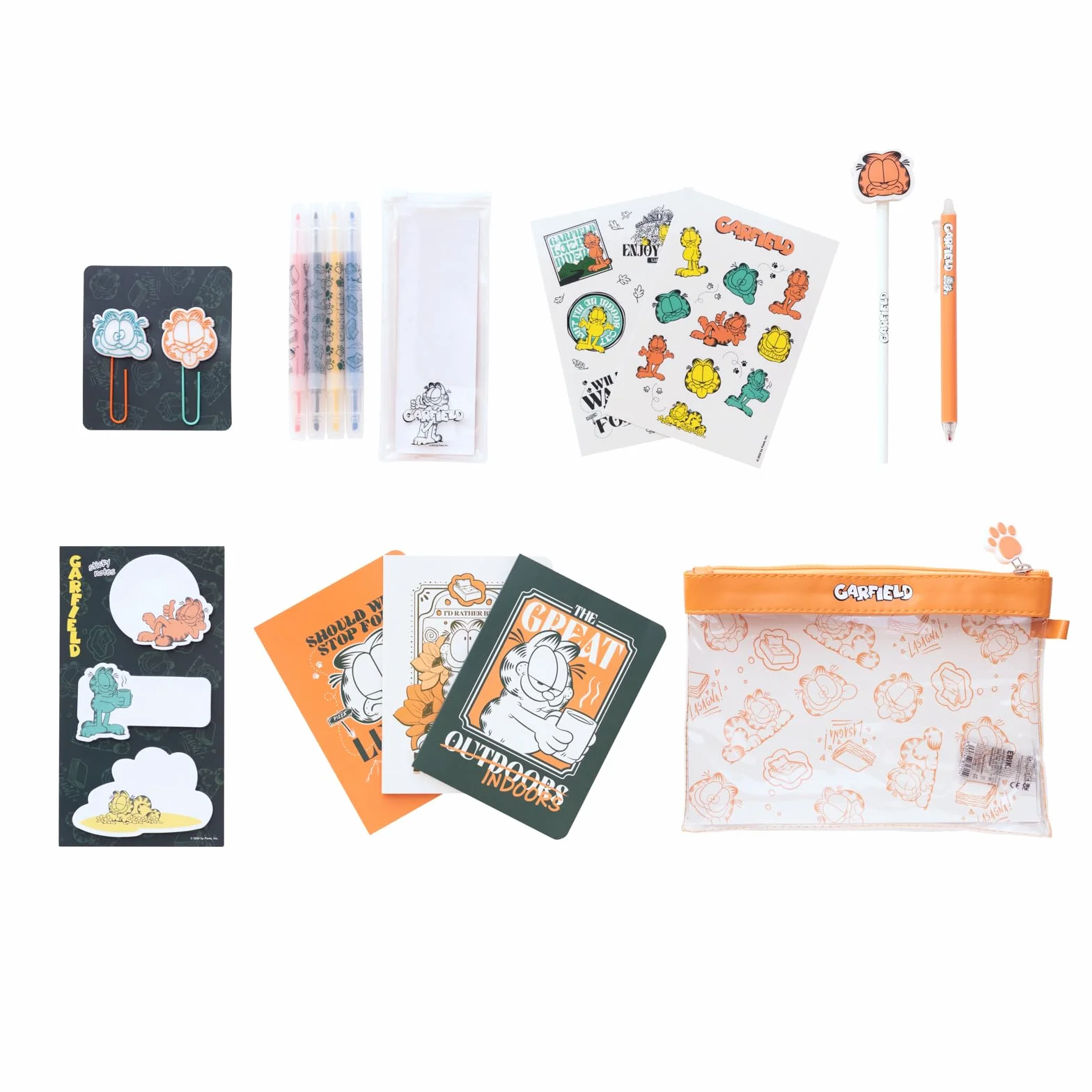 Grupo Erik Stationery Set - Garfield | Pencil Case With A6 Notebooks, Highlighters, Sticky Notes, Paper Clips, Stickers, Pen, Pencil | Garfield Gifts For Cat Lovers