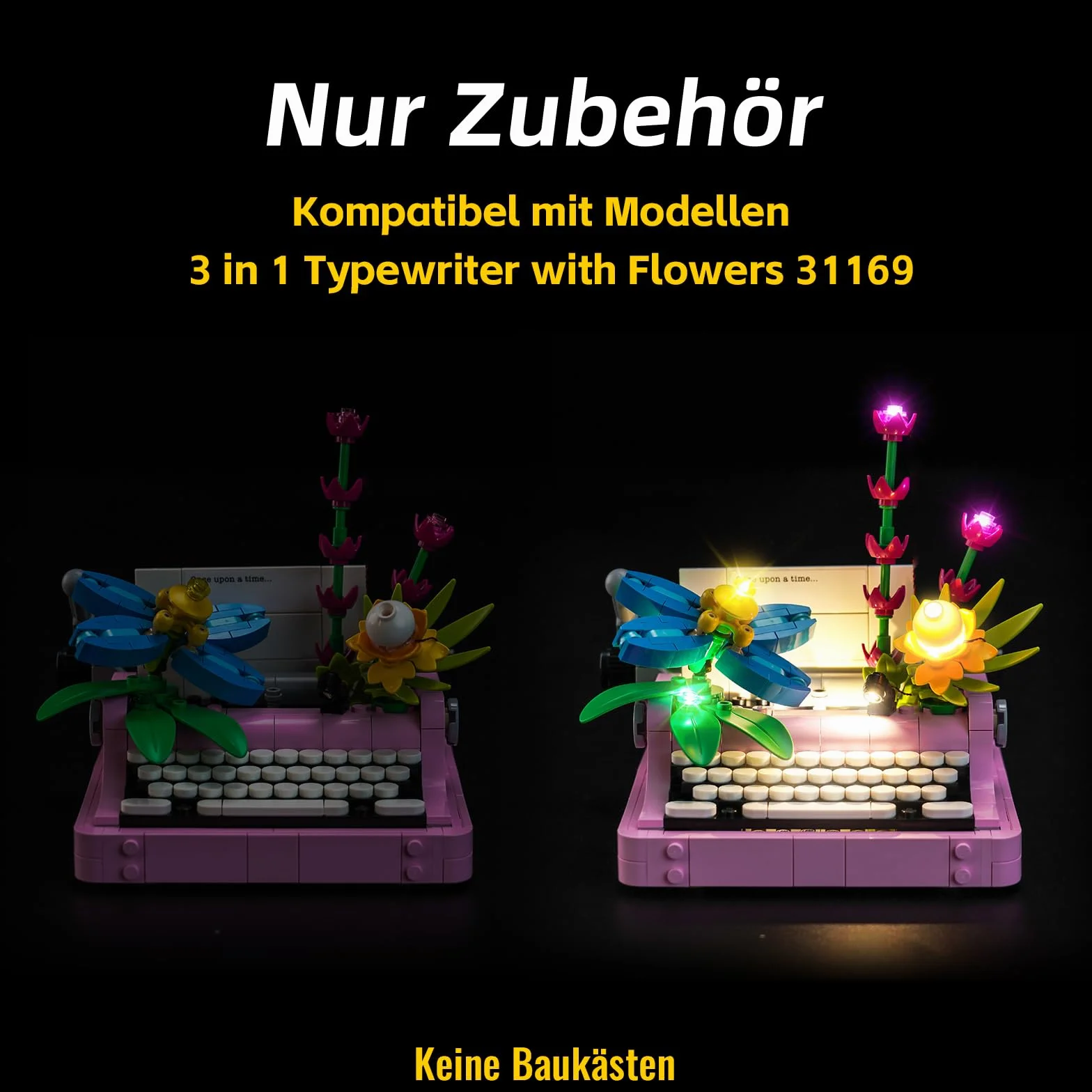 Zestaw oświetlenia LED kompatybilny z Lego Typewriter with Flowers 31169 (bez modelu), zestaw do dekoracji kompatybilny z Lego Typewriter with Flowers (model z klocków)