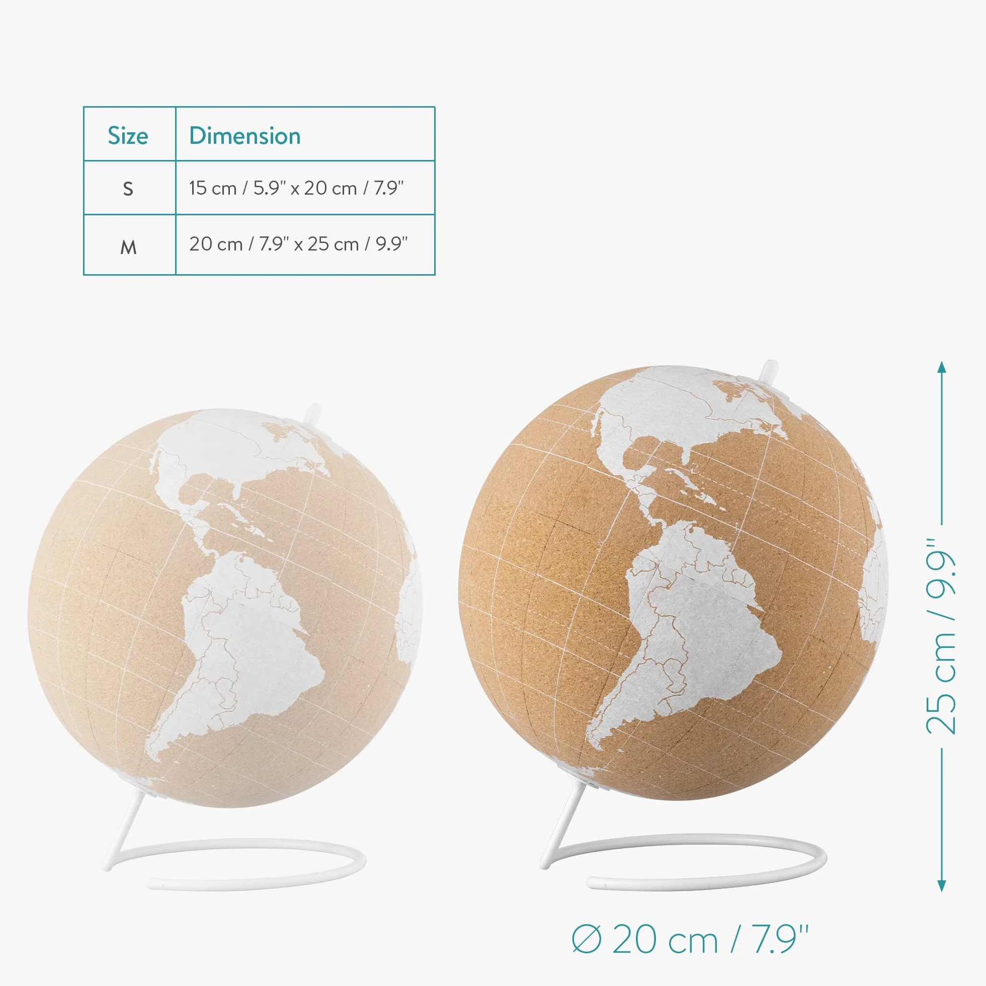 Navaris Korkowa kula ziemska z pinezkami - 20 cm globus dekoracja mapa świata ze znacznikami pinezki - zawiera 10 drewnianych pinezek - rozmiar M, biały nadruk