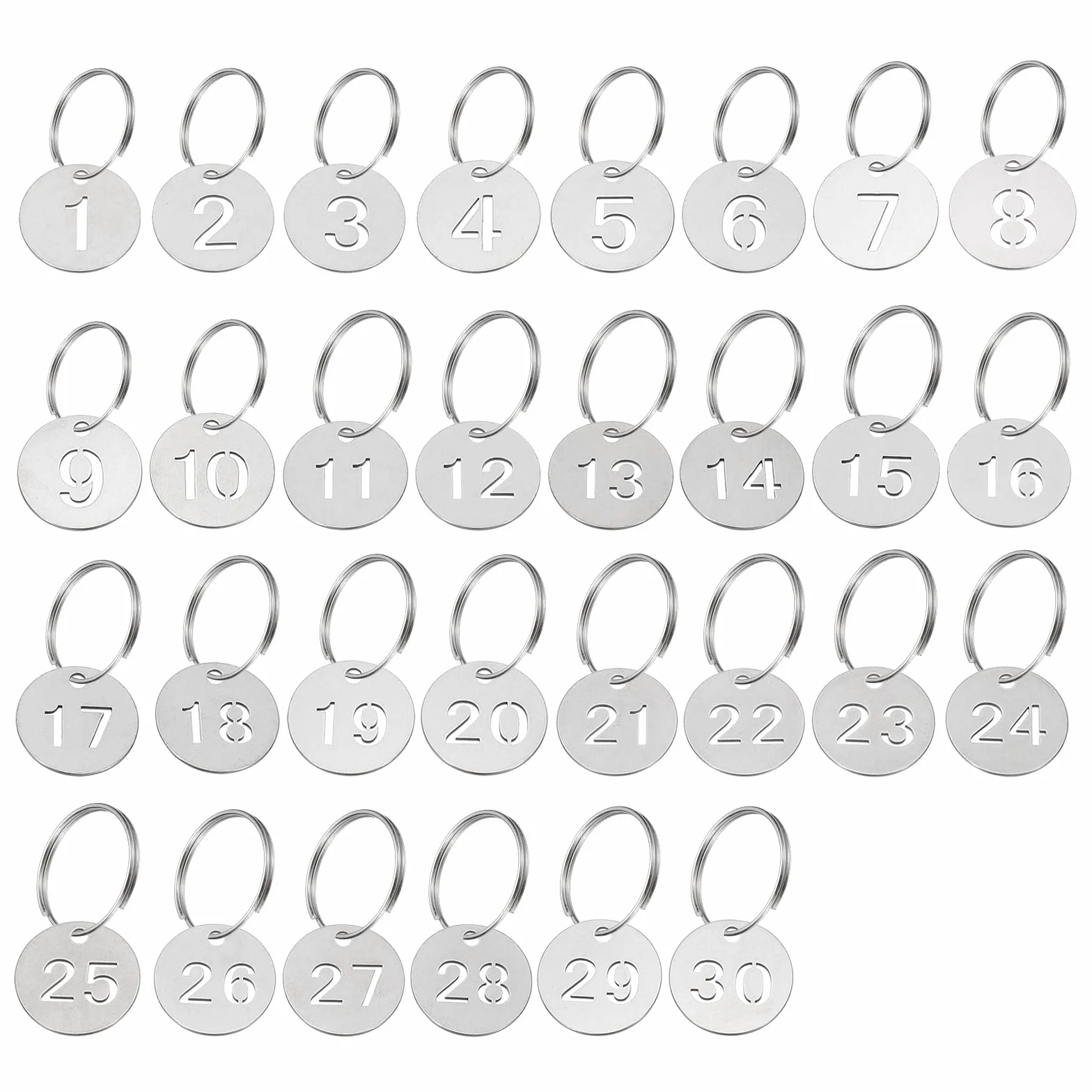 PATIKIL Zawieszka do kluczy z numerem, 23 mm, stal nierdzewna, 1-30 identyfikatorów, brelok, wydrążone, numerowane zawieszki na klucze z pierścieniami, identyfikatorami, etykieta na klucze do