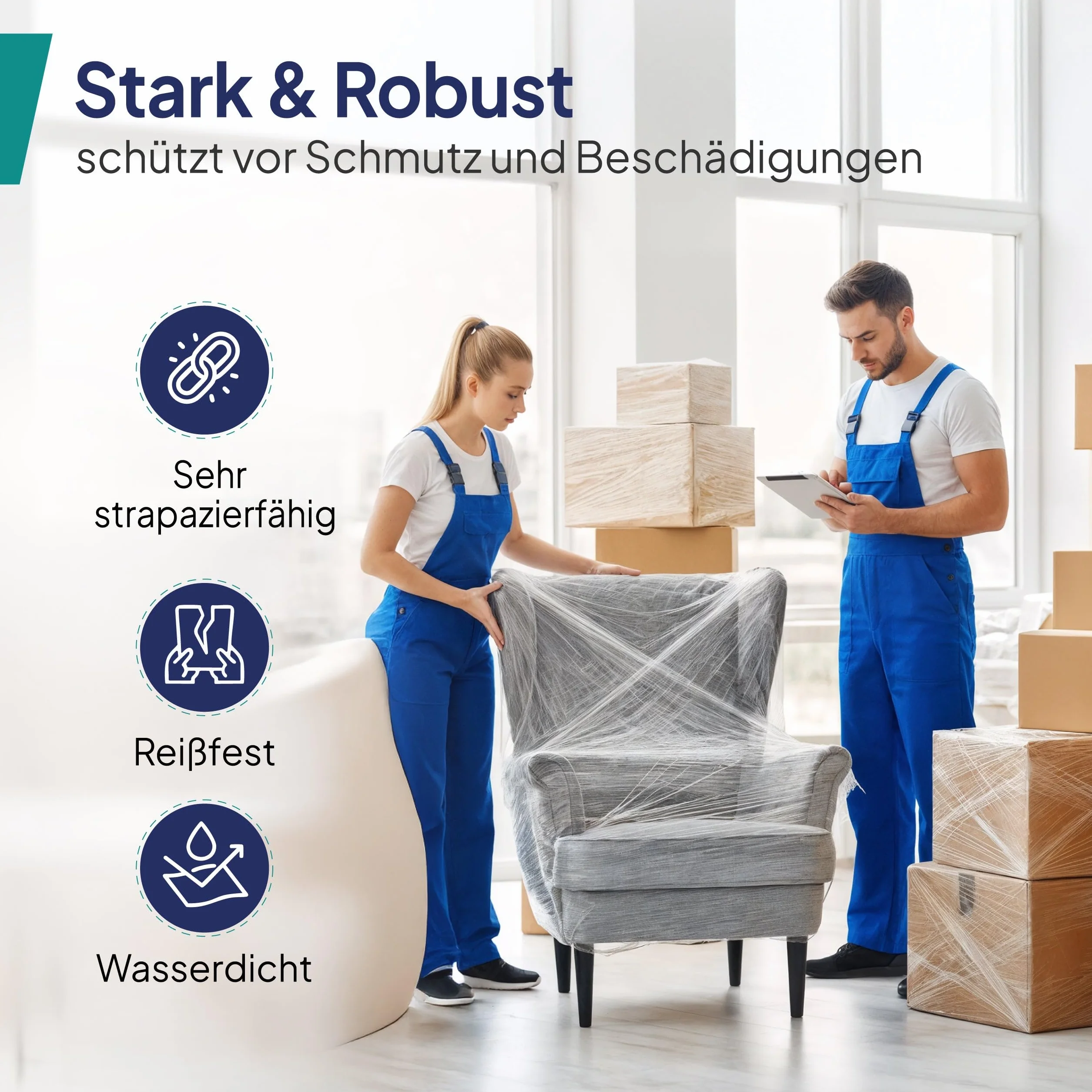 Inoverse 2 rolki folii stretch przezroczystej 50 cm x 300 m – 2 kg folii stretch do mebli i przeprowadzek, odporna na rozerwanie folia opakowaniowa na rolce, stabilna folia paletowa, rolka folii