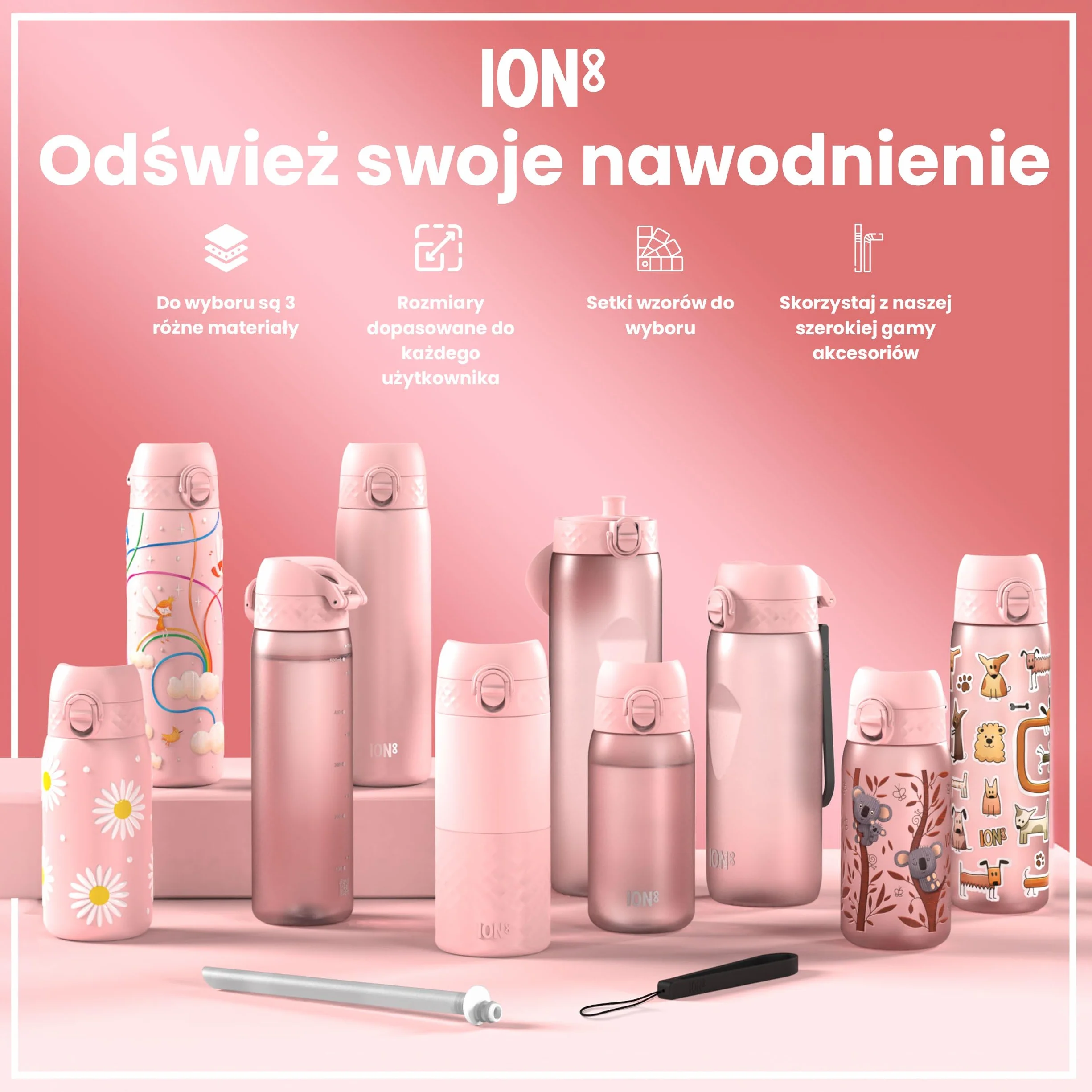 ION8 Butelka dla Dzieci, 350 ml/12 oz, Szczelna, Łatwa do Otwarcia, Bezpieczny Zamek, Można Myć w Zmywarce, Bez BPA, Uchwyt do Przenoszenia, Łatwa do Czyszczenia, Bezwonny, Koale