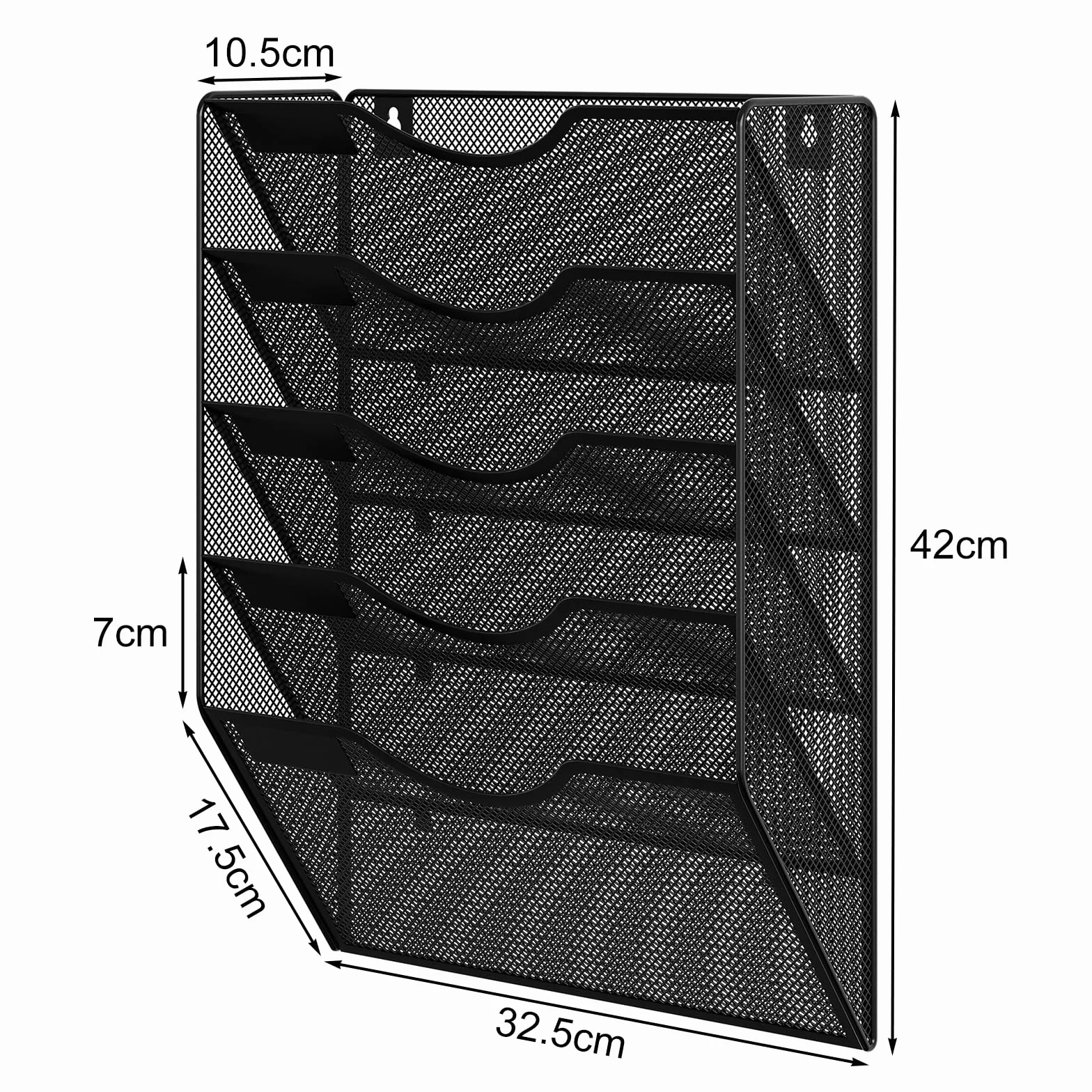 EasyPAG Uchwyt Ścienny na Dokumenty A4 5 Przedziały Metal Siatka,Wiszący Organizer na Dokumenty,Ścienny Stojak na Pocztę,Przechowywanie Czasopism do Biura & Domu,Czarny