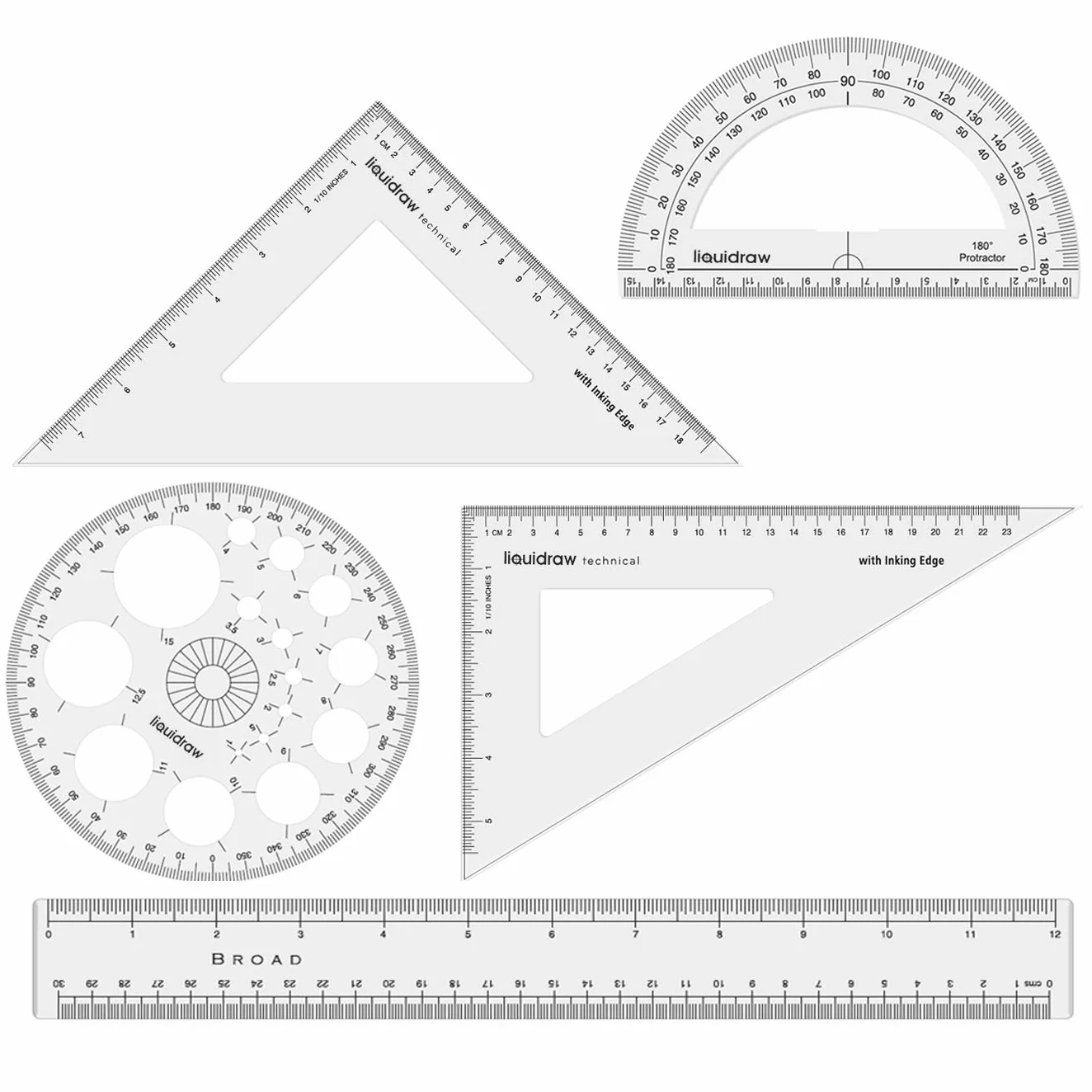 Liquidraw Zestaw kwadratowa trójkątna linijka geometryczna kątomierz 5 dużych