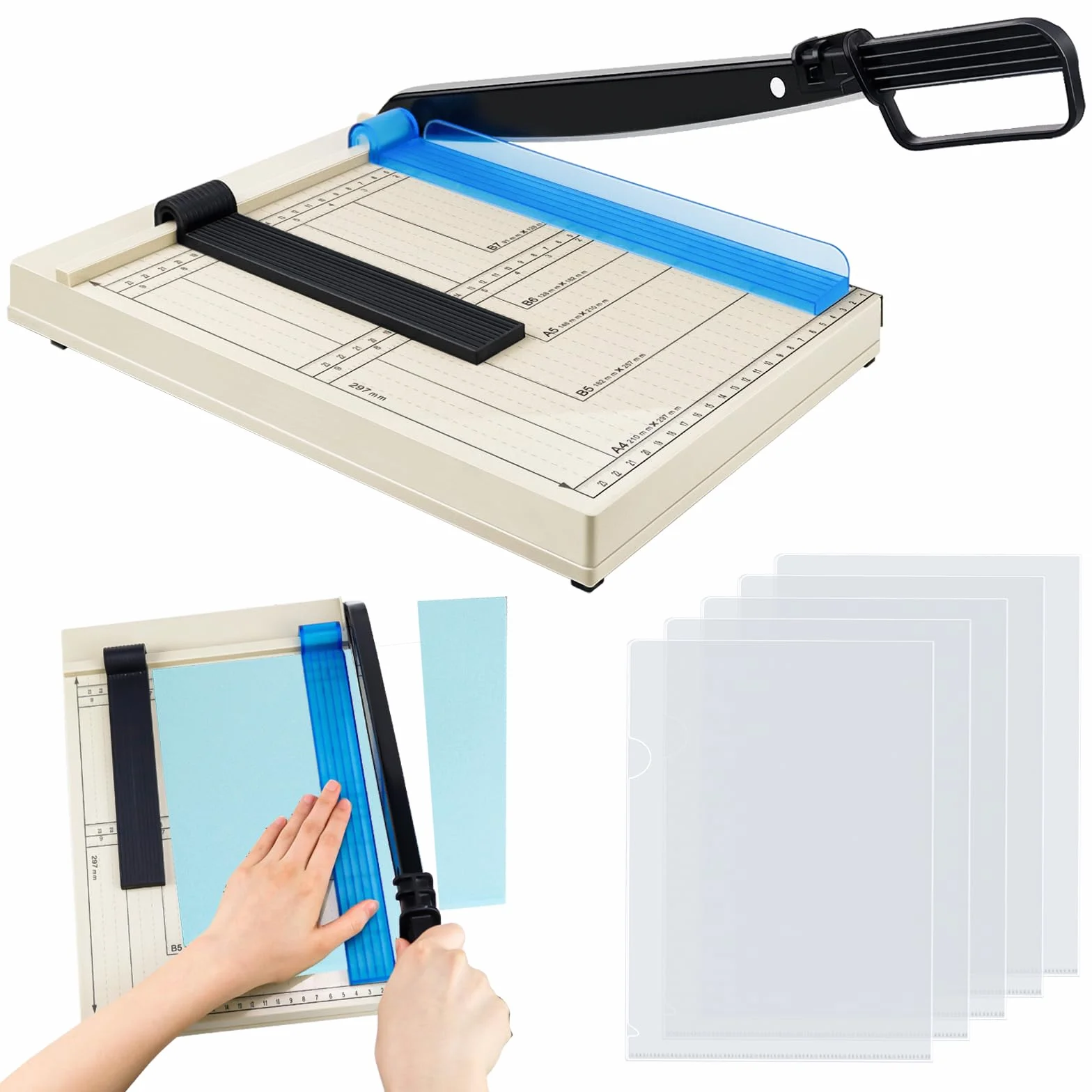 Maszyna do cięcia papieru (A4/B5/A5/B6/B7, z 5 segregatorami), przecinarka do papieru A4, przecinarka dźwigniowa, Paper Cutter, do cienkich blach, skóry, zdjęć