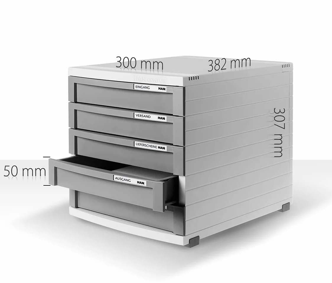 HAN CONTUR 1505-11 szafka z 5 wysokimi zamkniętymi szufladami do formatu B4, z blokadą wysuwania, w zestawie tabliczki z opisami, gumowe nóżki, modułowy system szuflad, możliwość rozbudowy